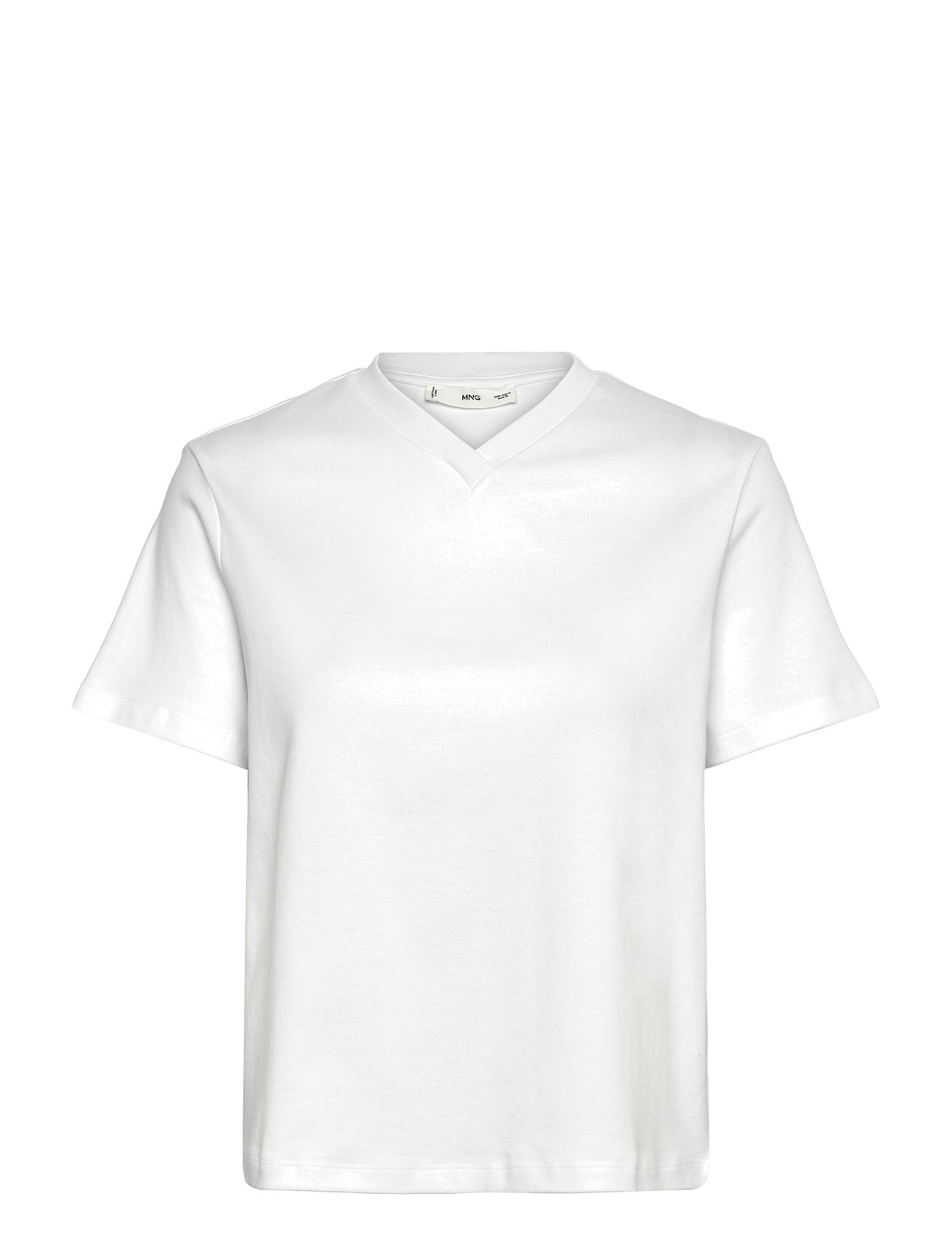 Mango V-Neck Cotton T-Shirt, S, White, T-Shirts & Toppe > Kortærmede, Dame