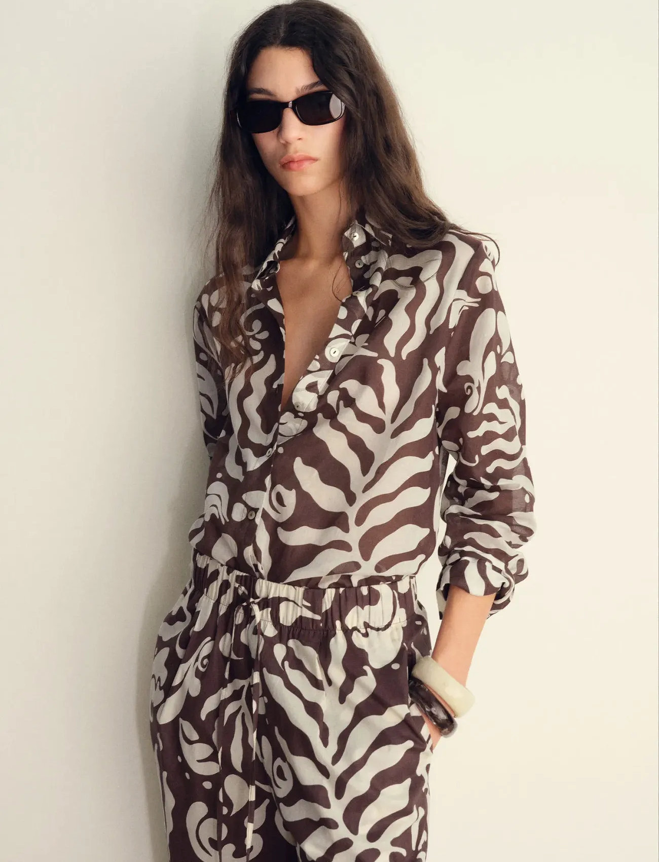 Mango Printed Cotton Shirt, XS, Brown, Skjorter > Langærmede, Dame