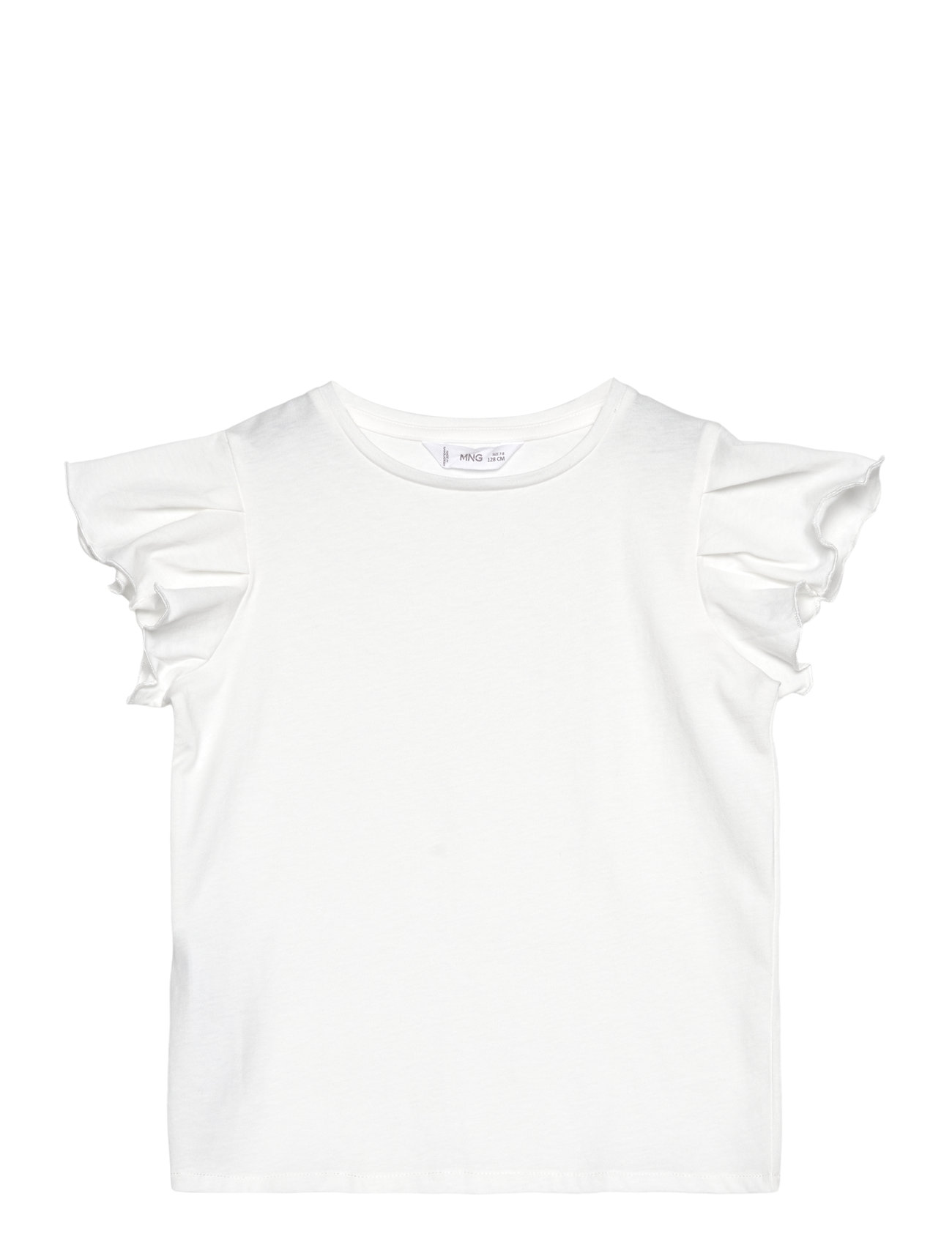 Mango Short-Sleeved Ruffle T-Shirt, 140, White, T-Shirts > Kortærmede, Børn