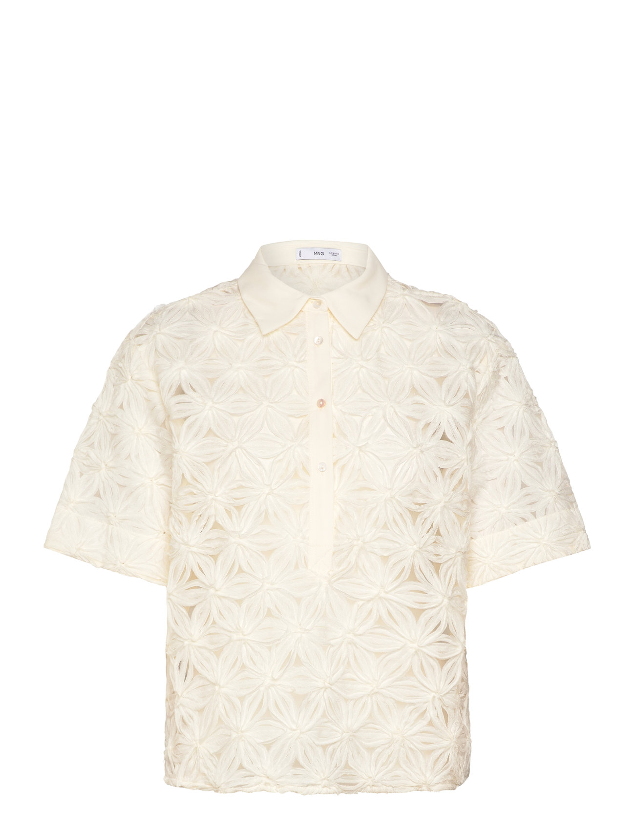 MANGO Openwork Floral Textured Shirt Cream - XS - Damen