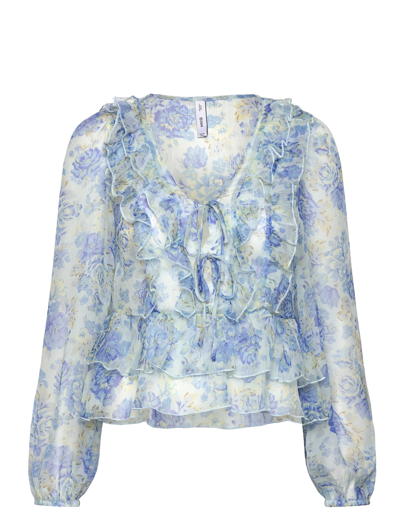 MANGO Floral Ruffled Bluse Blau - XS - Damen