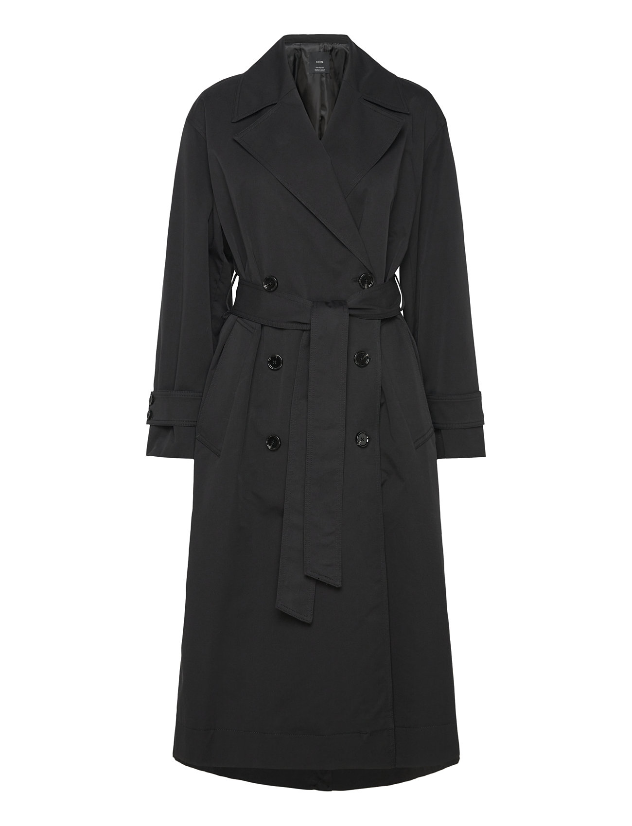 Mango Long Over D Double-Breasted Trench Coat Svart