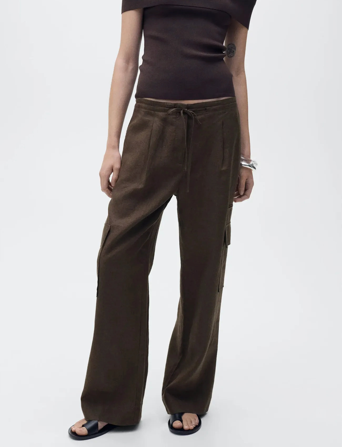 Mango Linen Cargo Trousers, 32, Brown, Bukser > Cargo-Bukser, Dame