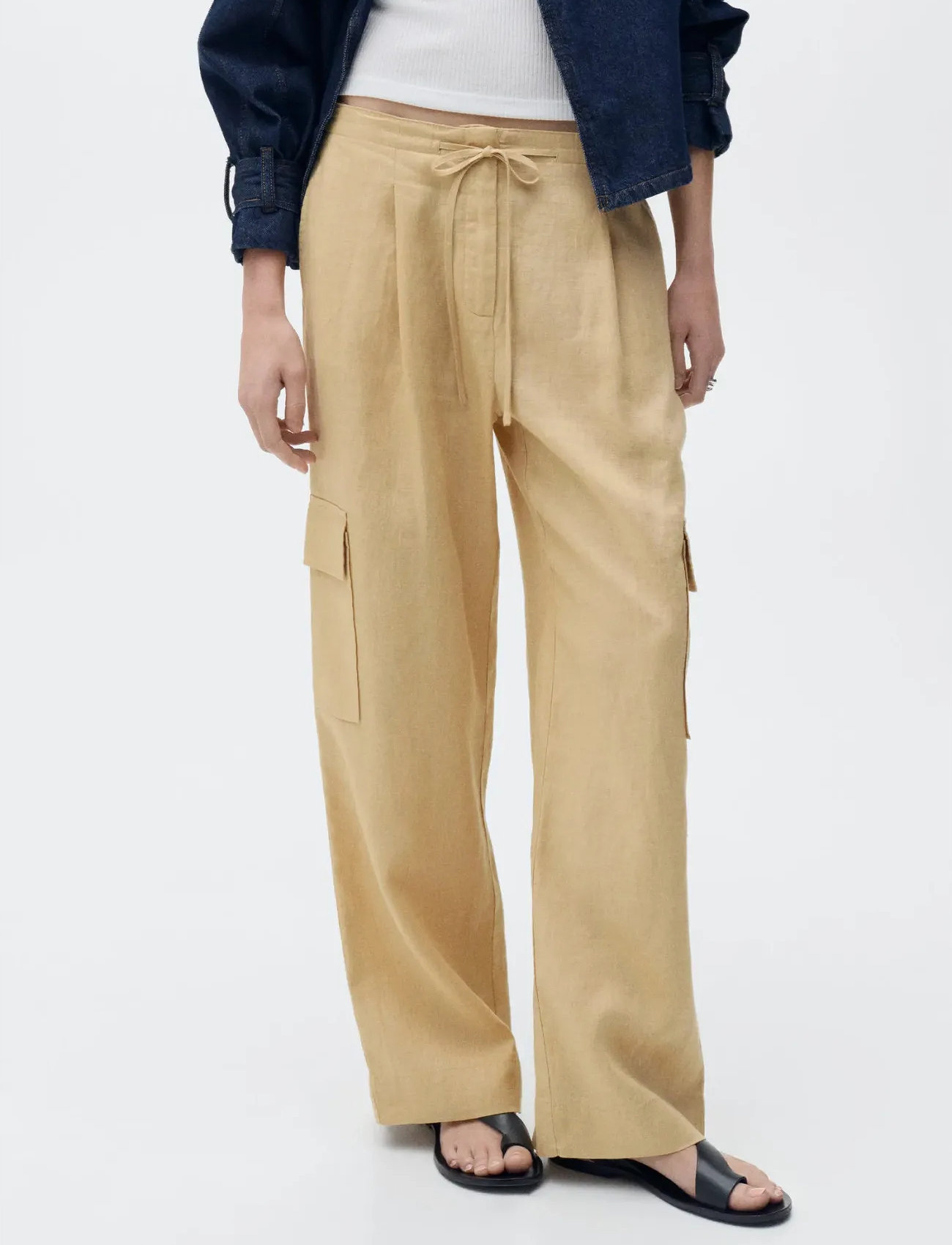 Mango Linen Cargo Trousers, 40, Beige, Bukser > Cargo-Bukser, Dame