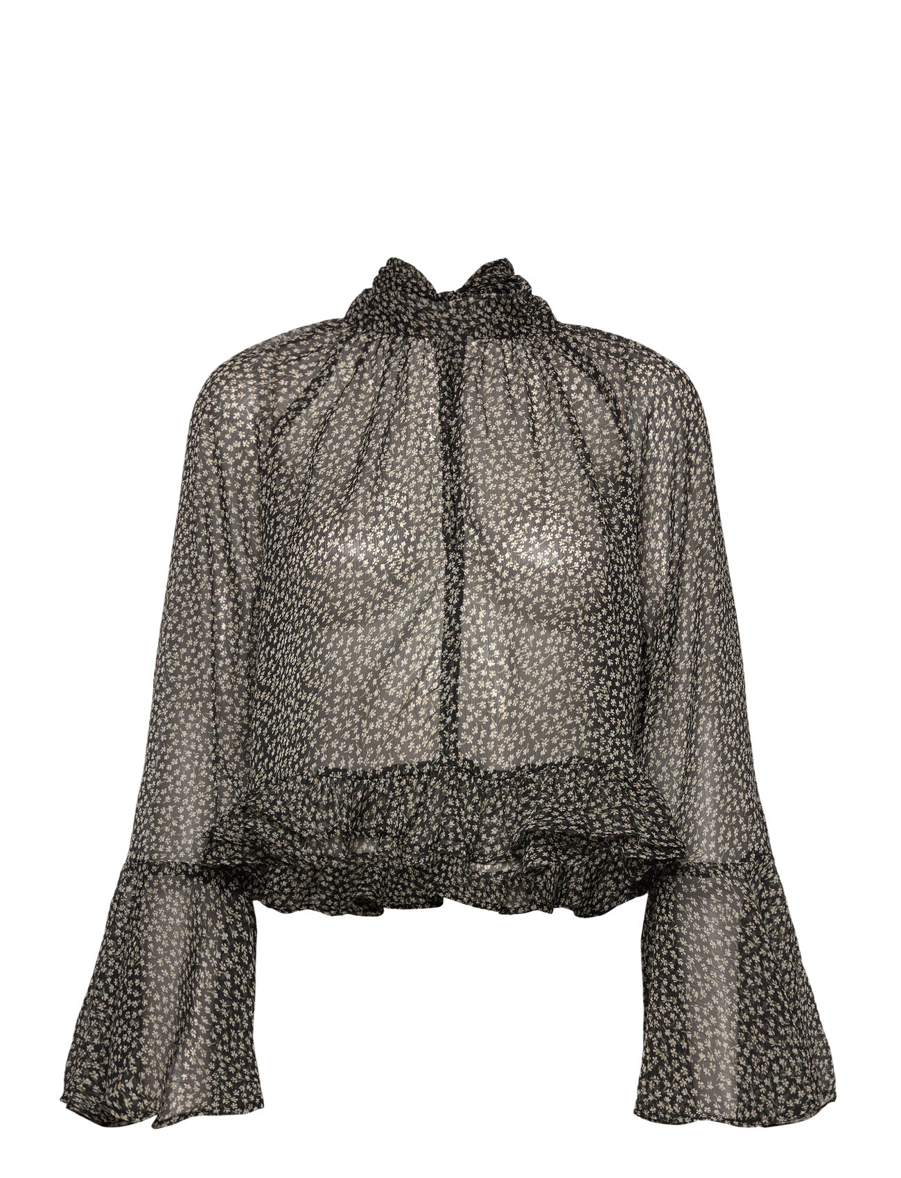 Mango Floral-Print Blouse With Ruffles, XS, Black, Bluser > Langærmede, Dame