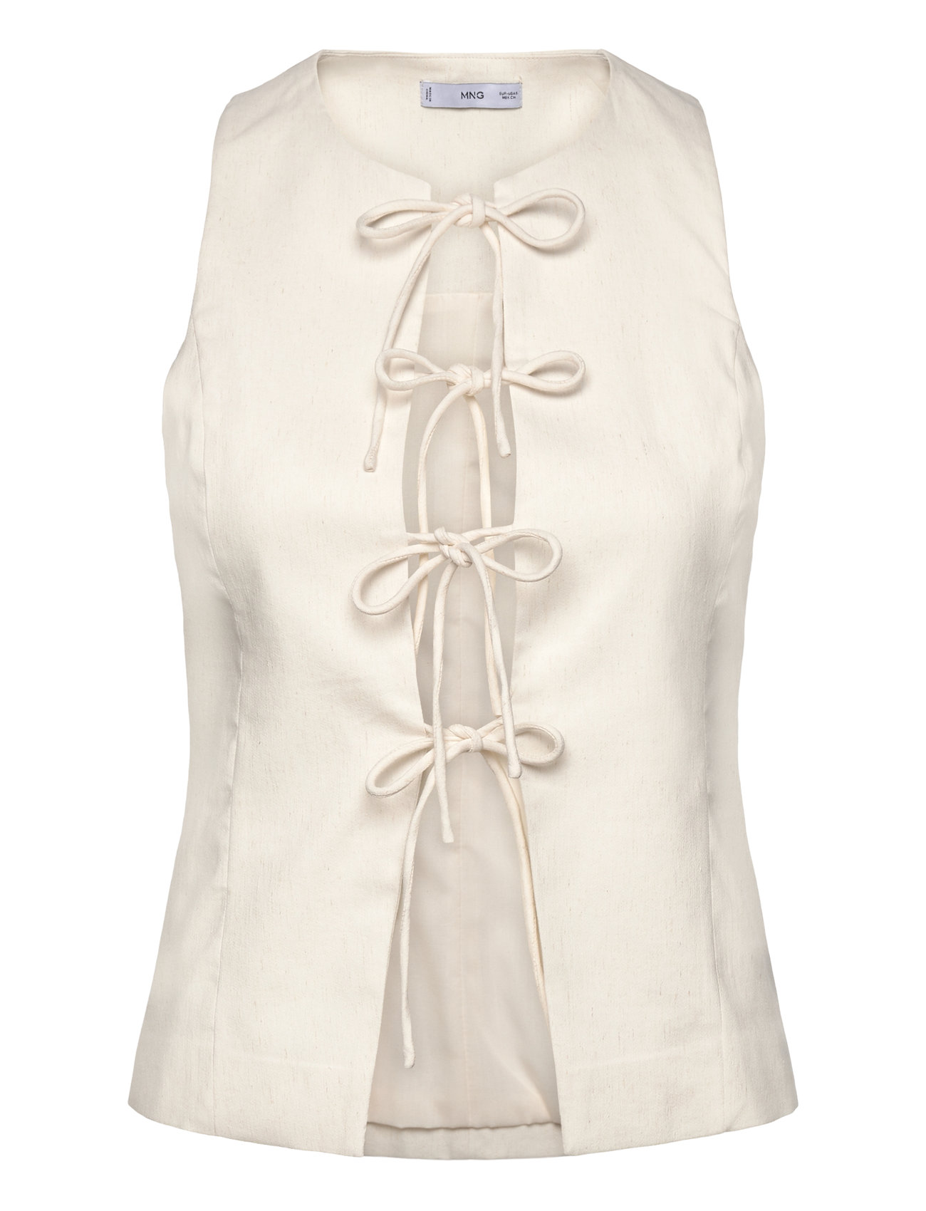 MANGO Linen-Blend Oberteil With Bow Weiß - M - Damen