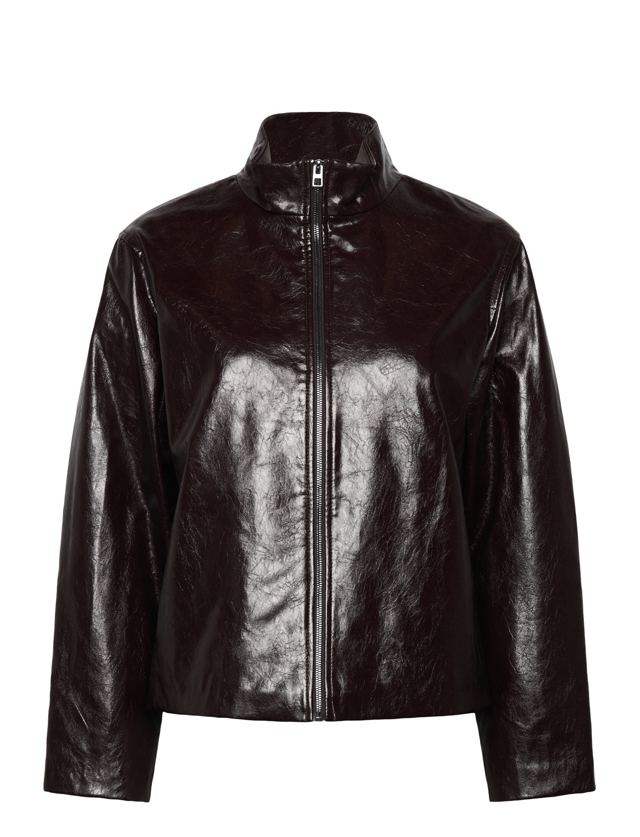 Perkins Collar Texture Jacket Skinnjakke Skinnjakke Brown Mango
