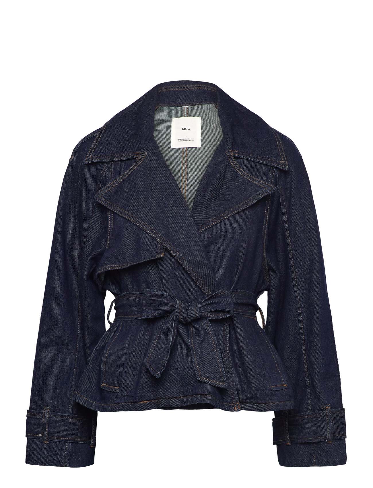 Mango Short Denim Trench Coat With Belt Marinblå