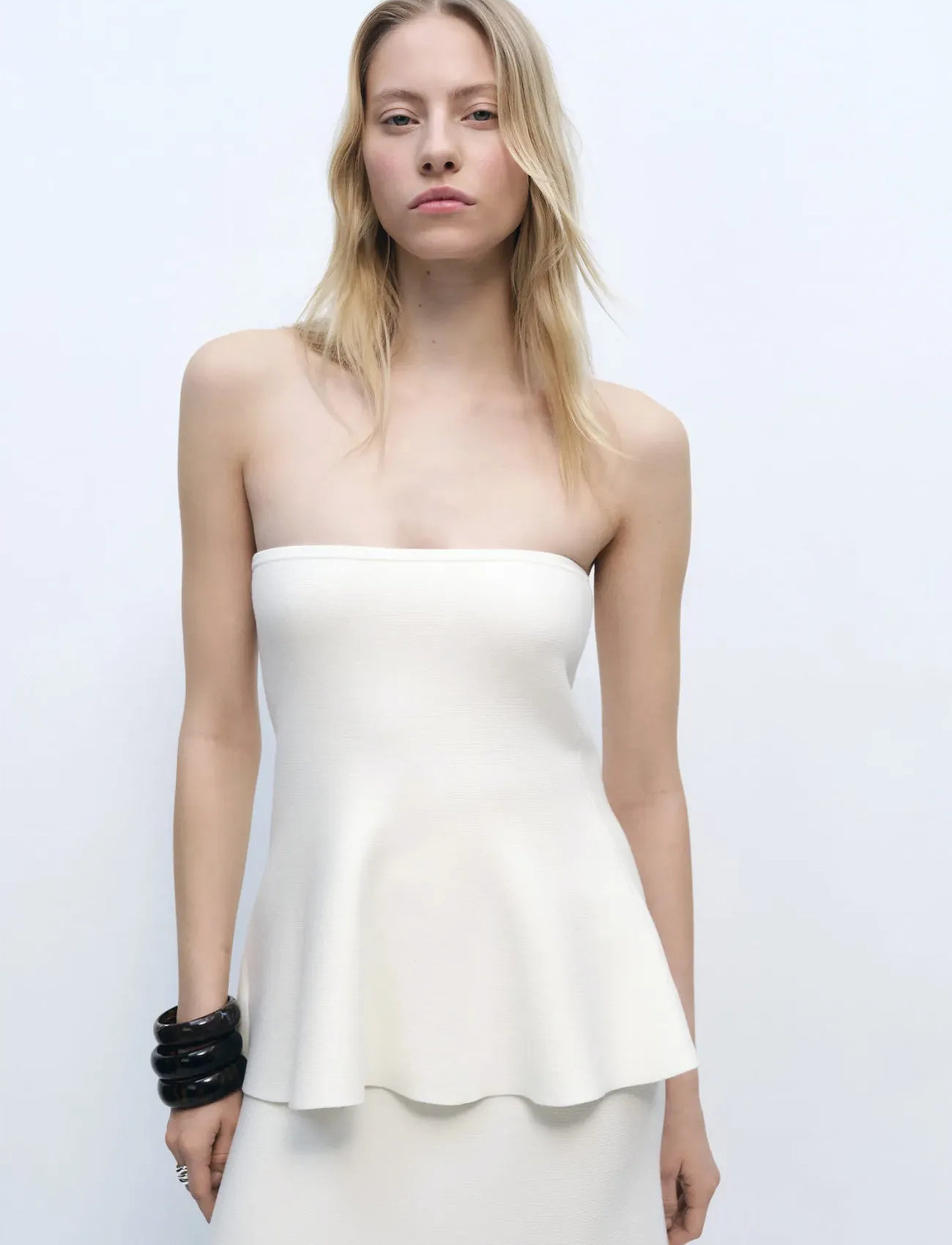 Mango Fine-Knit Peplum Top, S, White, Nederdele > Korte Nederdele, Dame