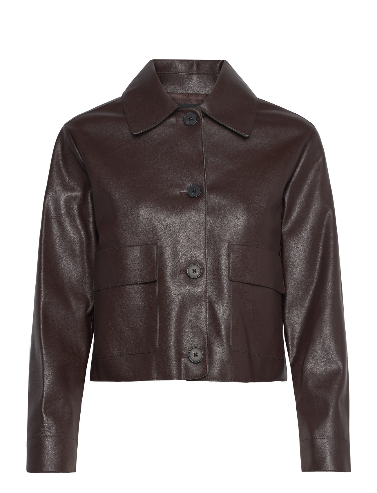 Mango Leather-Effect Jacket With Pockets Brun