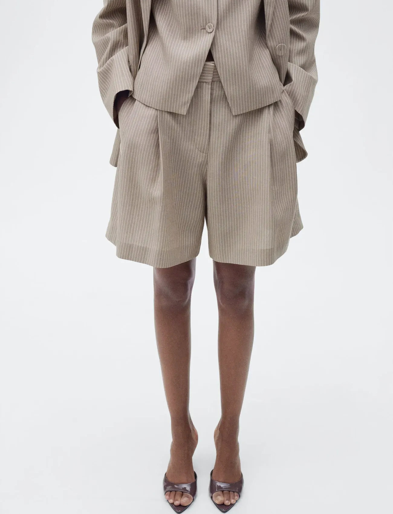 Mango Striped Suit Bermuda Shorts, 34, Beige, Shorts > Bermudas, Dame