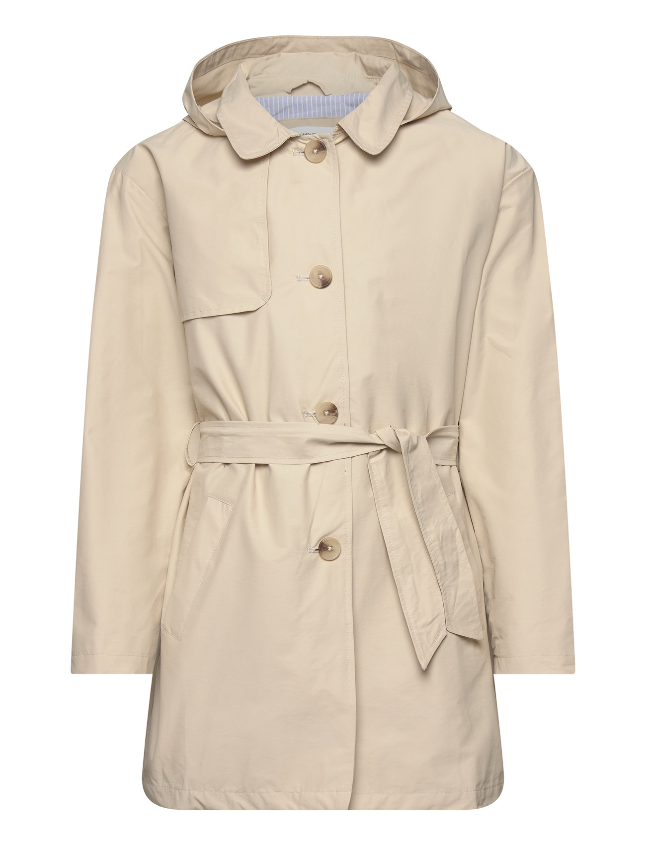 Mango Short Hooded Trench Coat Beige