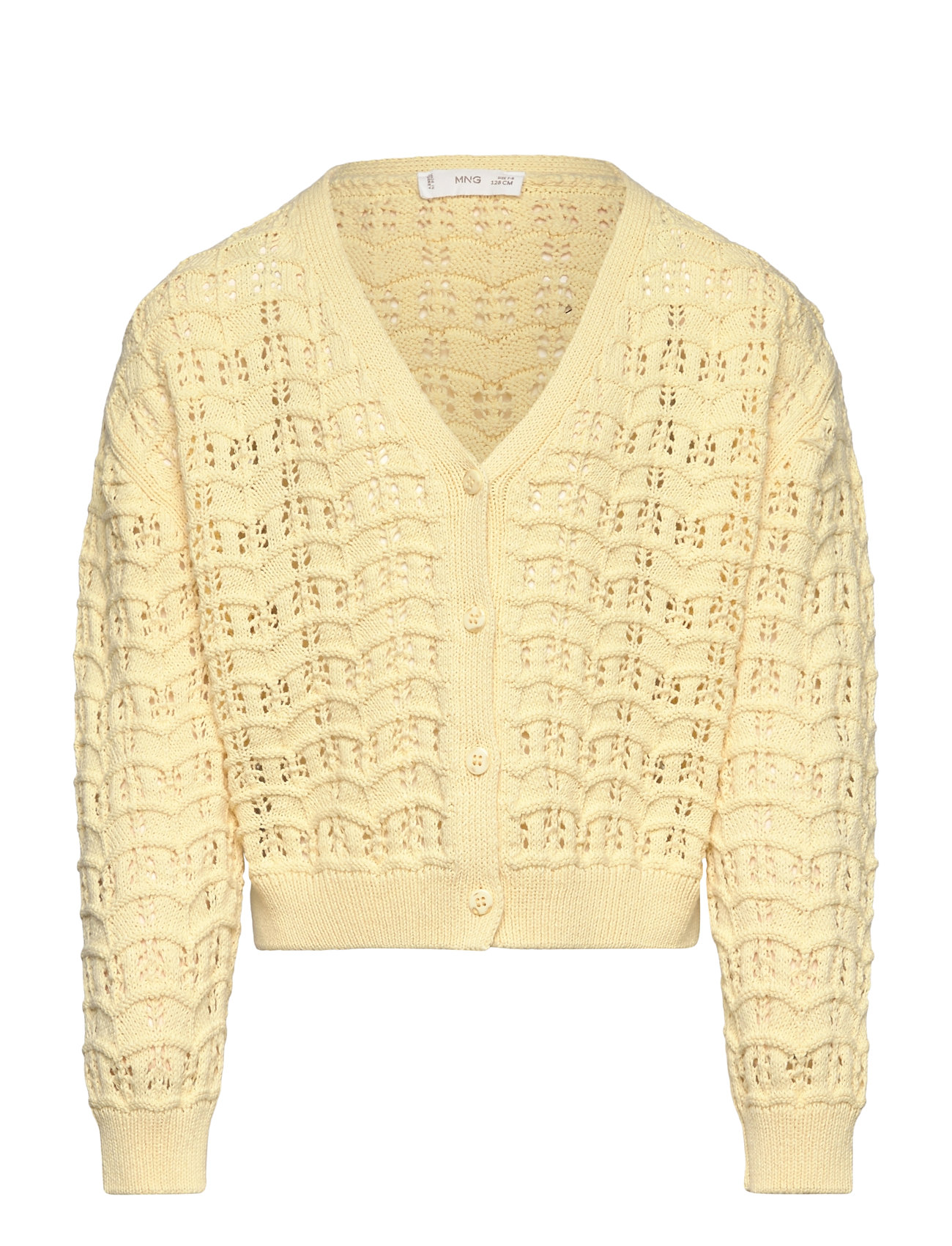 Mango Openwork Knit Cardigan Gul