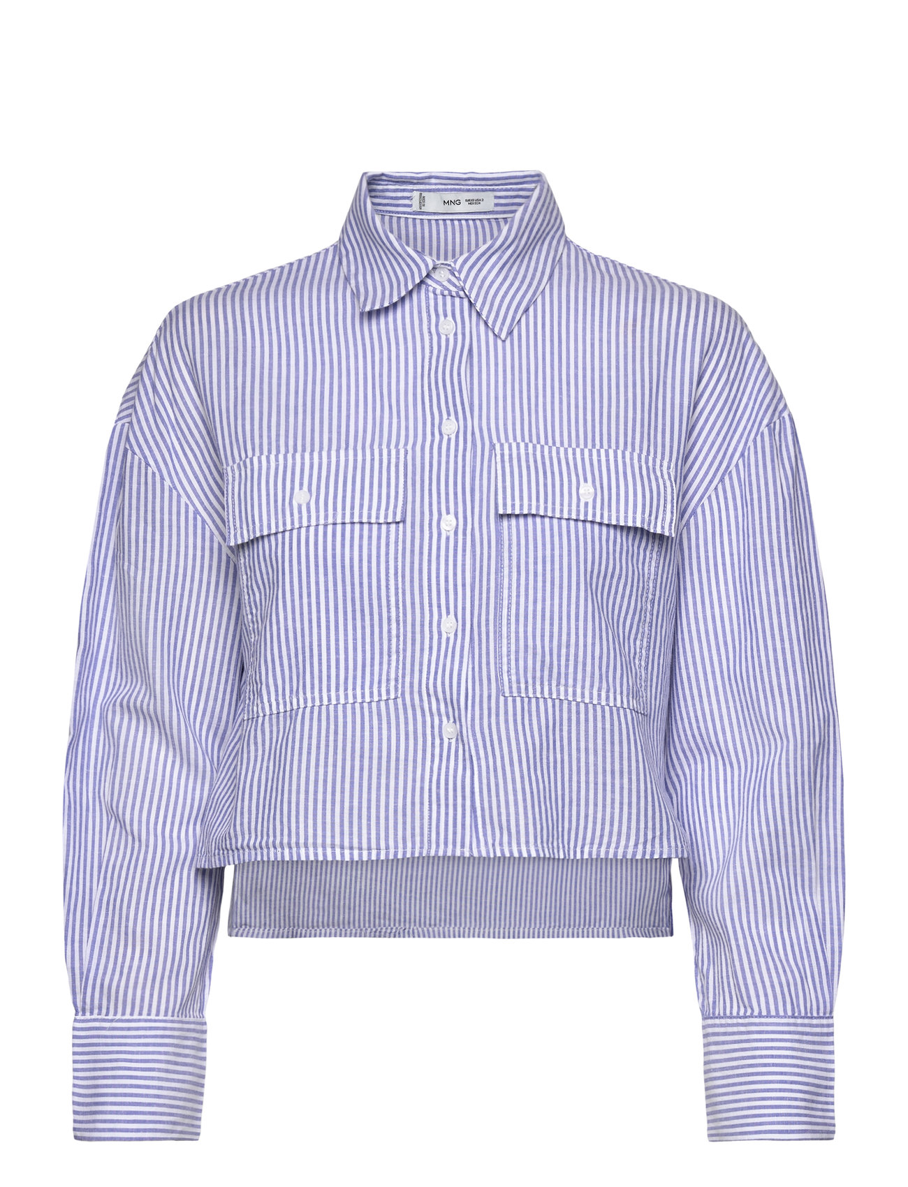 Mango Striped Cropped Shirt With Pockets, M, Blue, Skjorter > Langærmede, Dame