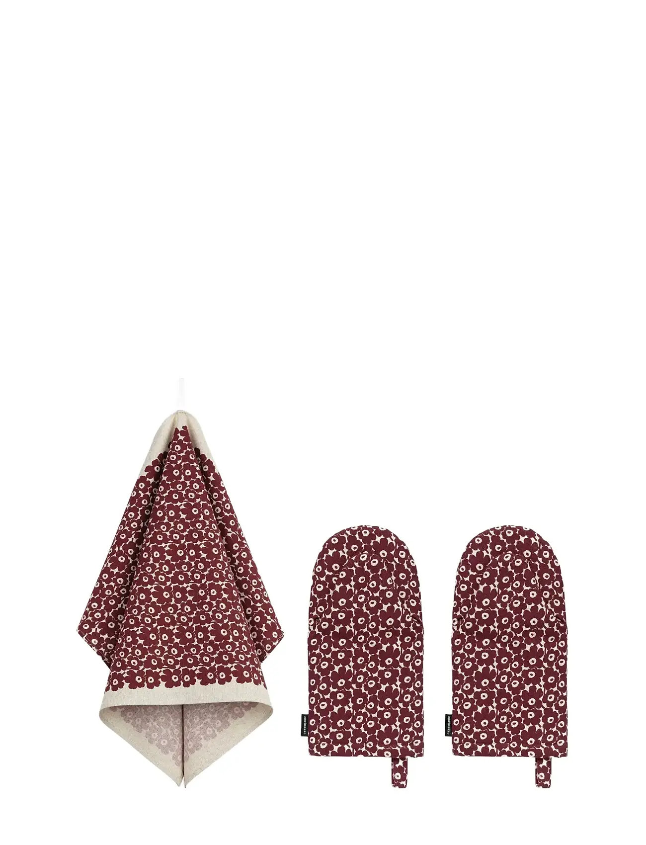 Marimekko Home Pikkuinen Unikko Kitchen Set, One Size, Burgundy, Køkkentekstiler > Ovnvanter Og Handsker, Unisex