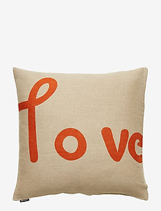 LOVE CUSHION COVER - LINEN, ORANGE