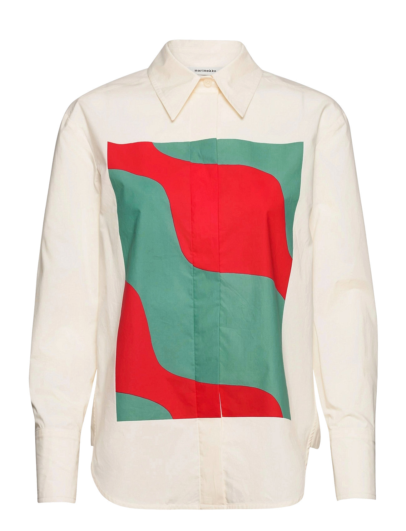 WHITE, TURQUOISE, RED Marimekko Veytys Taifuuni Shirt Langærmet Skjorte  Hvid Marimekko langærmede skjorter for dame 