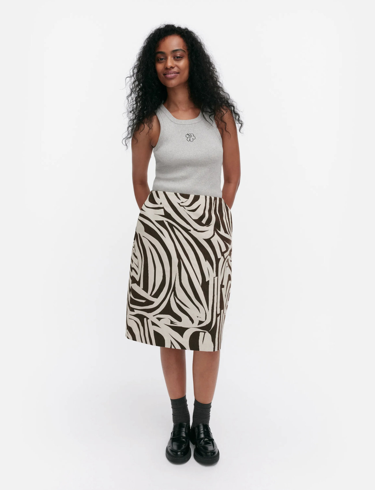 Marimekko Valaa Jokuraita, 44, Beige, Nederdele > Knælange Og Midi Nederdele, Dame