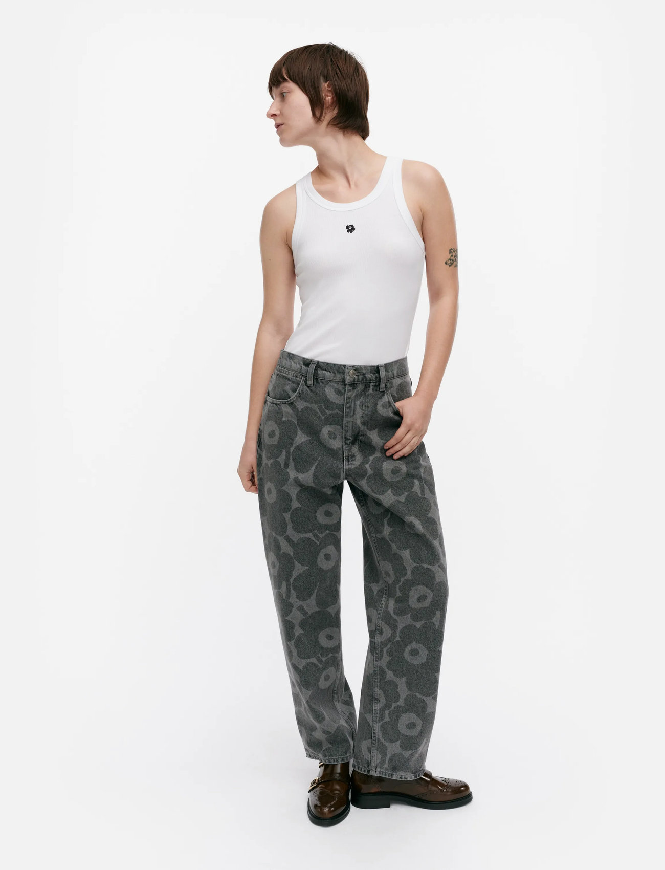 Marimekko Maridenim Barrel Unikko, 27 x 28, Grey, Jeans > Vidde, Dame