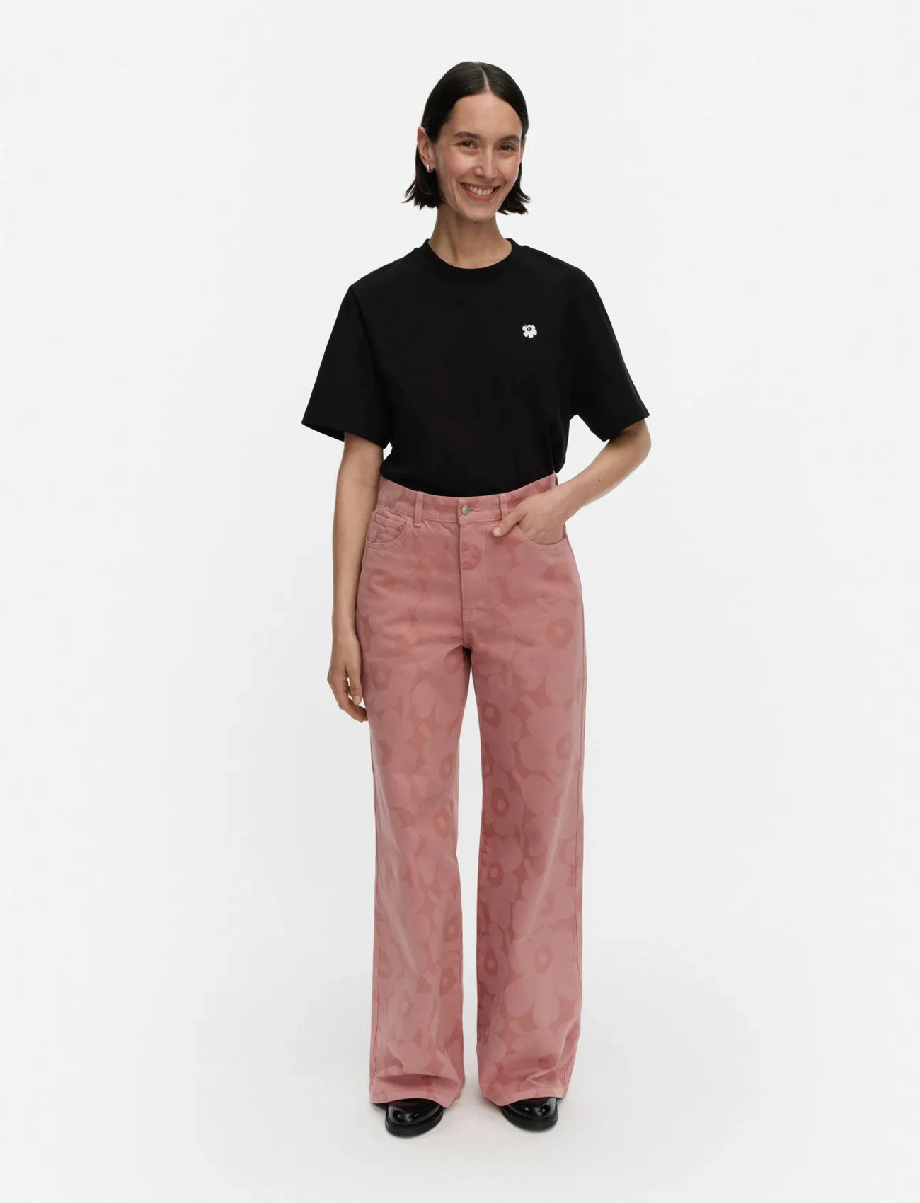 Marimekko Maridenim Wide Unikko L, 30-34, Pink, Jeans > Flares, Dame