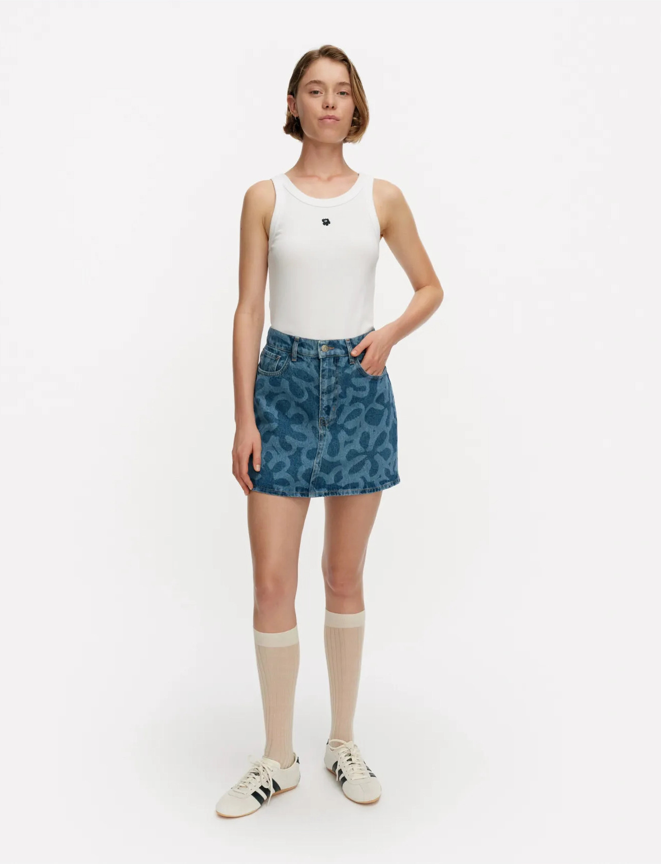 Marimekko Maridenim Ruudut Kukka, 36, Blue, Nederdele > Korte Nederdele, Dame