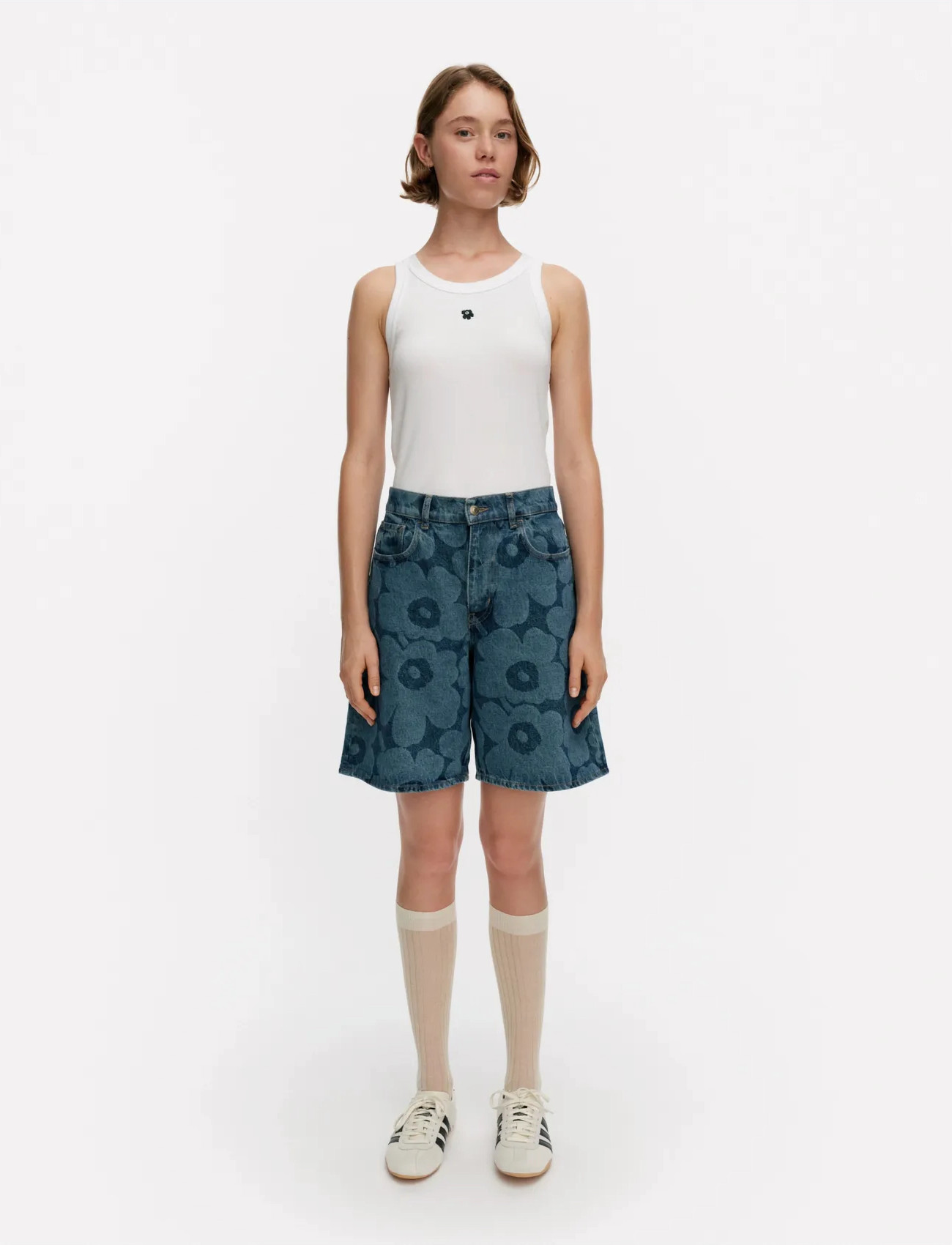 Marimekko Maridenim Marssi Unikko, 28, Blue, Shorts > Denim Shorts, Dame