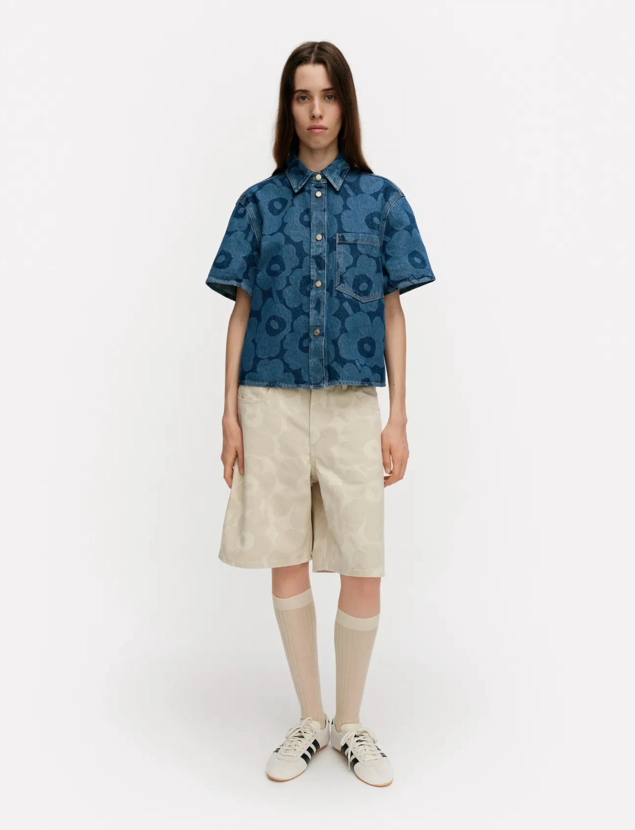 Marimekko Maridenim Kuvata Unikko, 40, Blue, Skjorter > Denim-Skjorter, Dame