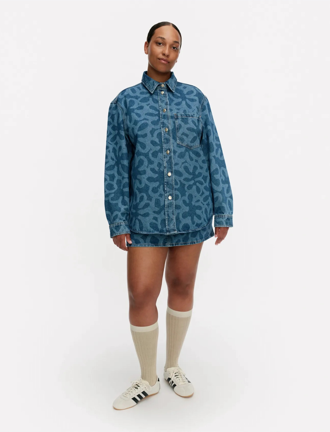 Marimekko Maridenim Vaihe Kukka, 44, Blue, Skjorter > Denim-Skjorter, Dame
