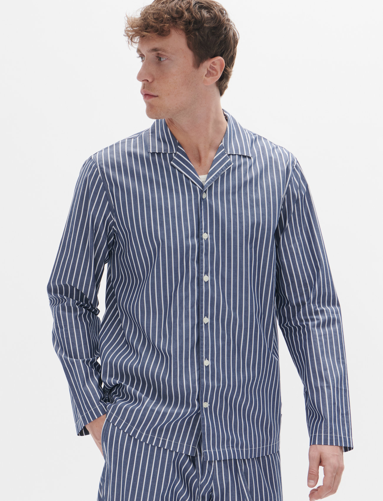 Matinique Maemerson Pj Long, S, Navy, Shirts > Striped Shirts, Herre