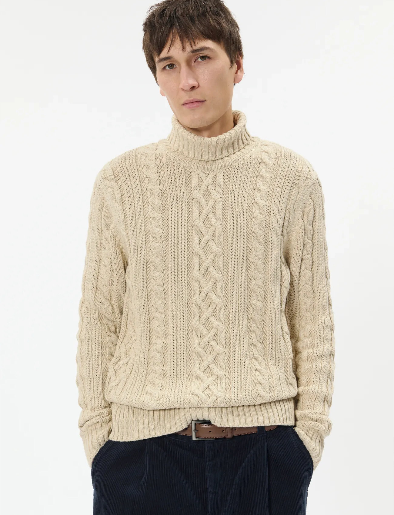Matinique Maroll Cable, XL, Cream, Strik > Rullekraves, Herre
