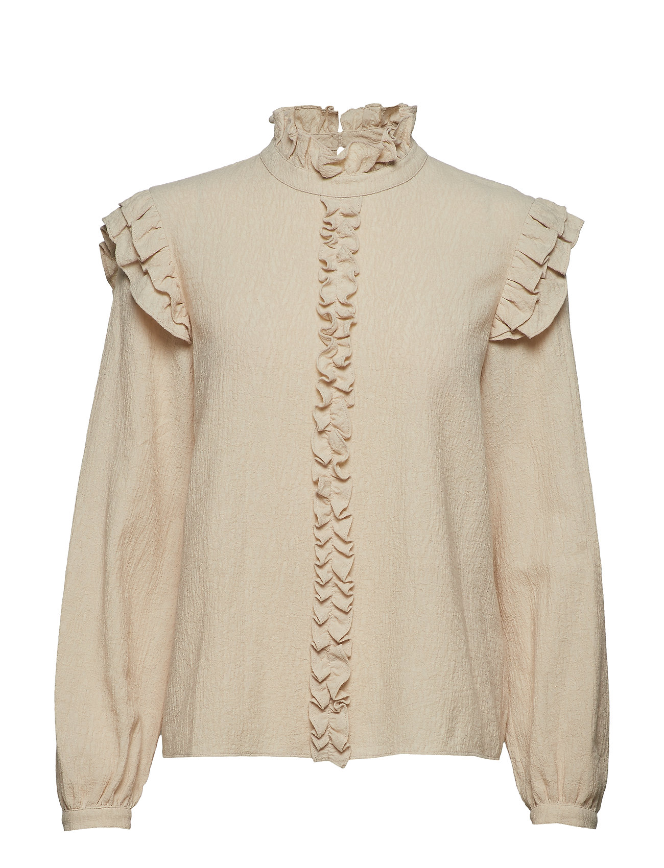 Mayla Stockholm Rika Frill Blouse Blus Långärmad Beige [Color: OAT ][Sex: Women ][Sizes: 34,36,38,40,42 ]