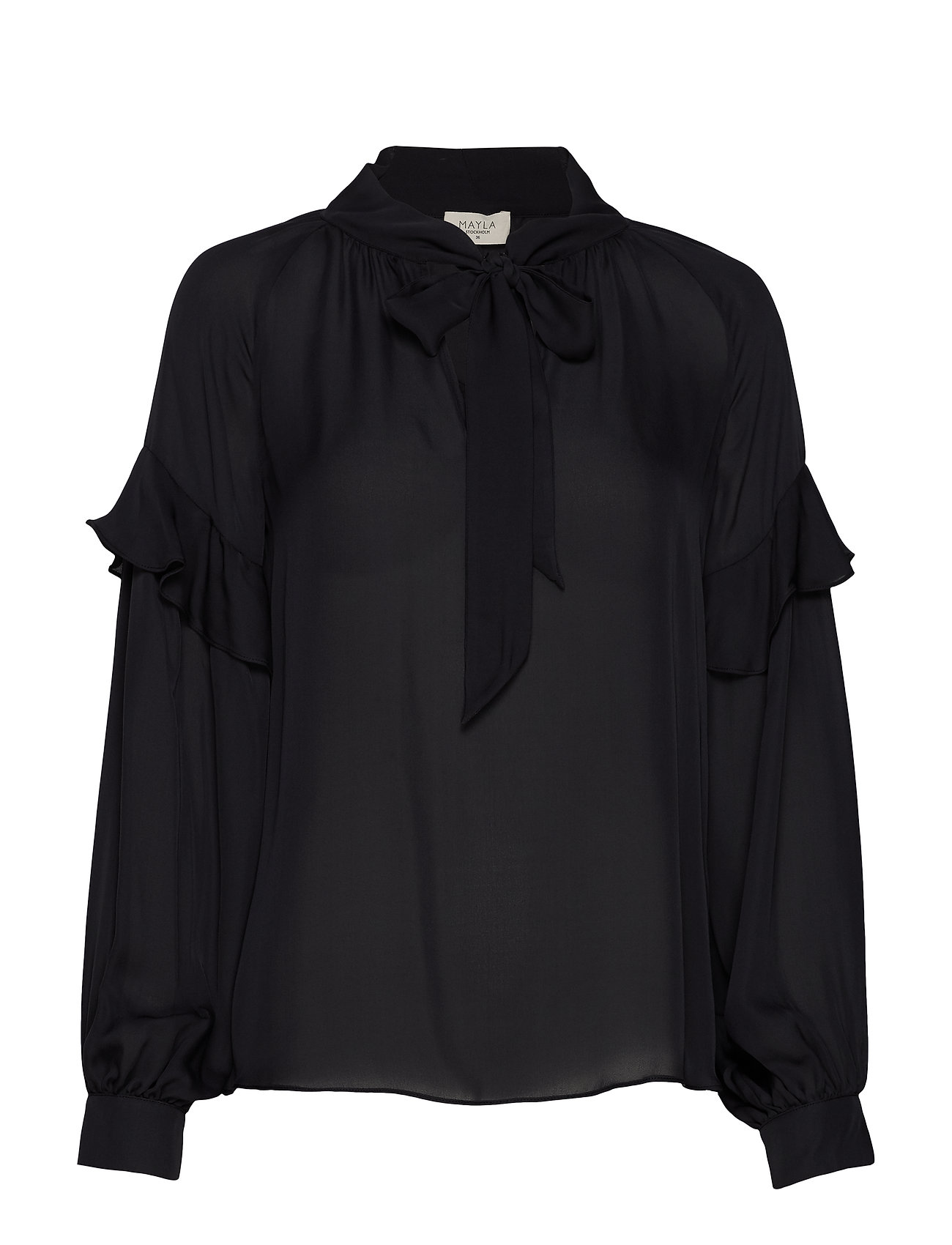 Mayla Stockholm Eloise Silk Blouse Blus Långärmad Svart [Color: DARK NAVY ][Sex: Women ][Sizes: 34,36,38 ]