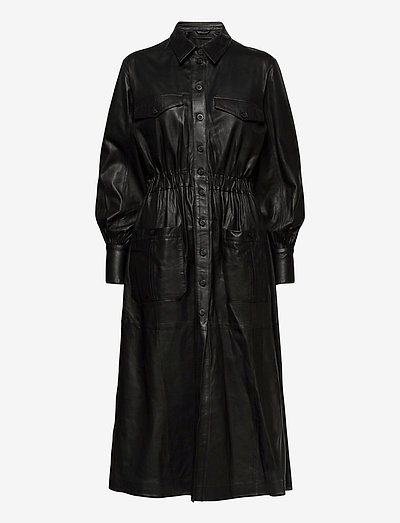 Lily thin leather dress - skyrtukjólar - black