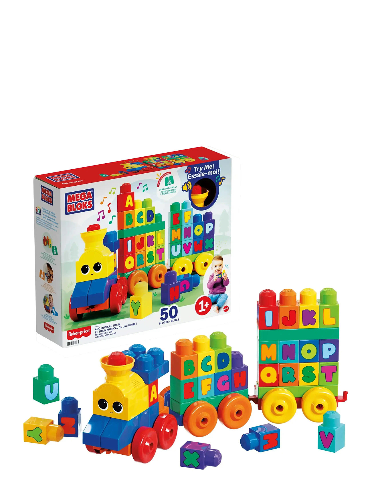 MEGA Bloks Bloks First Builders Abc Musical Train Toy Building Blocks With Music (50 Pieces) For Toddler, One Size, Multi/patterned, Byggesæt Og -Klod