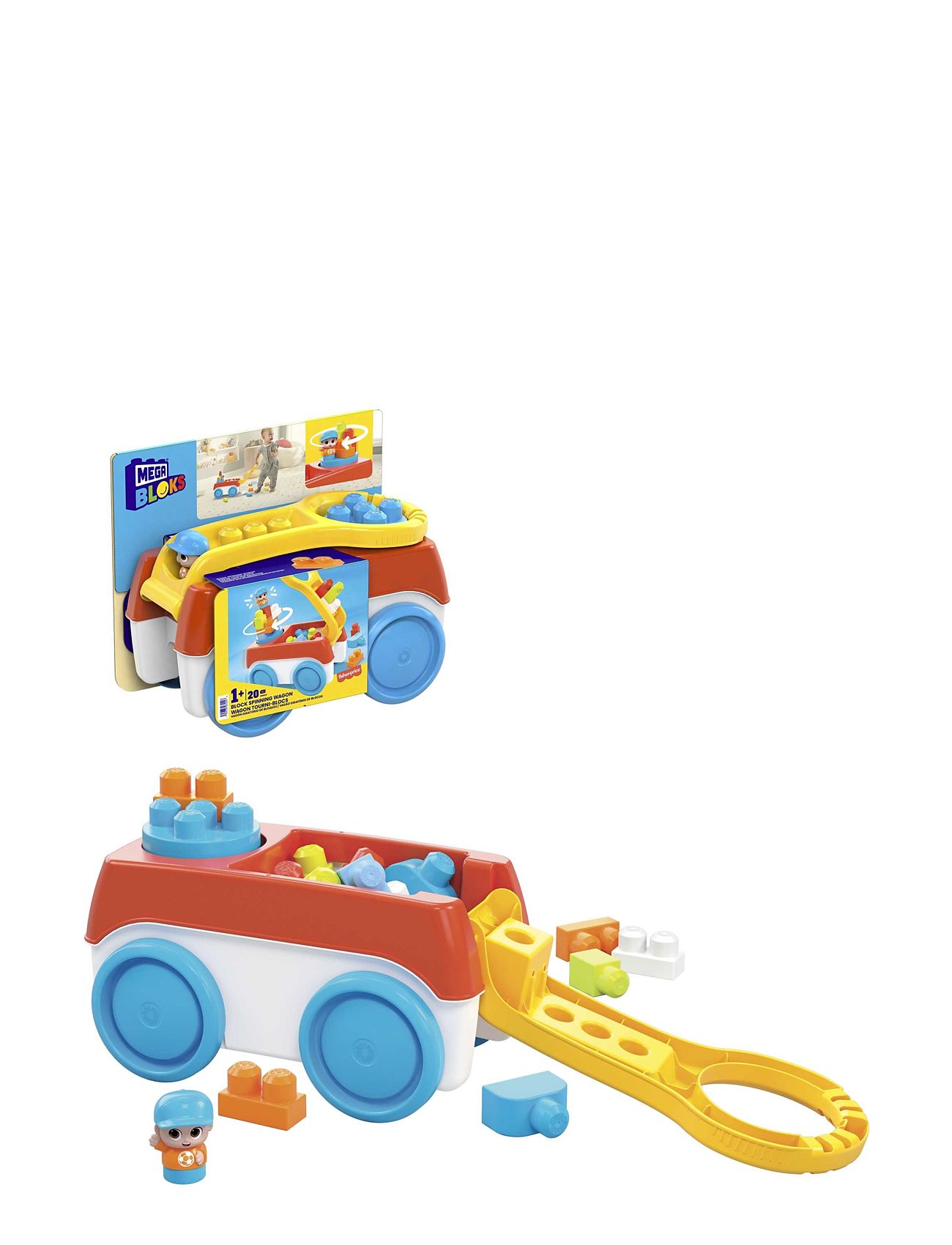 Bloks Block Spinning Wagon Toys Baby Toys Pull Along Toys Multi/patterned MEGA Bloks