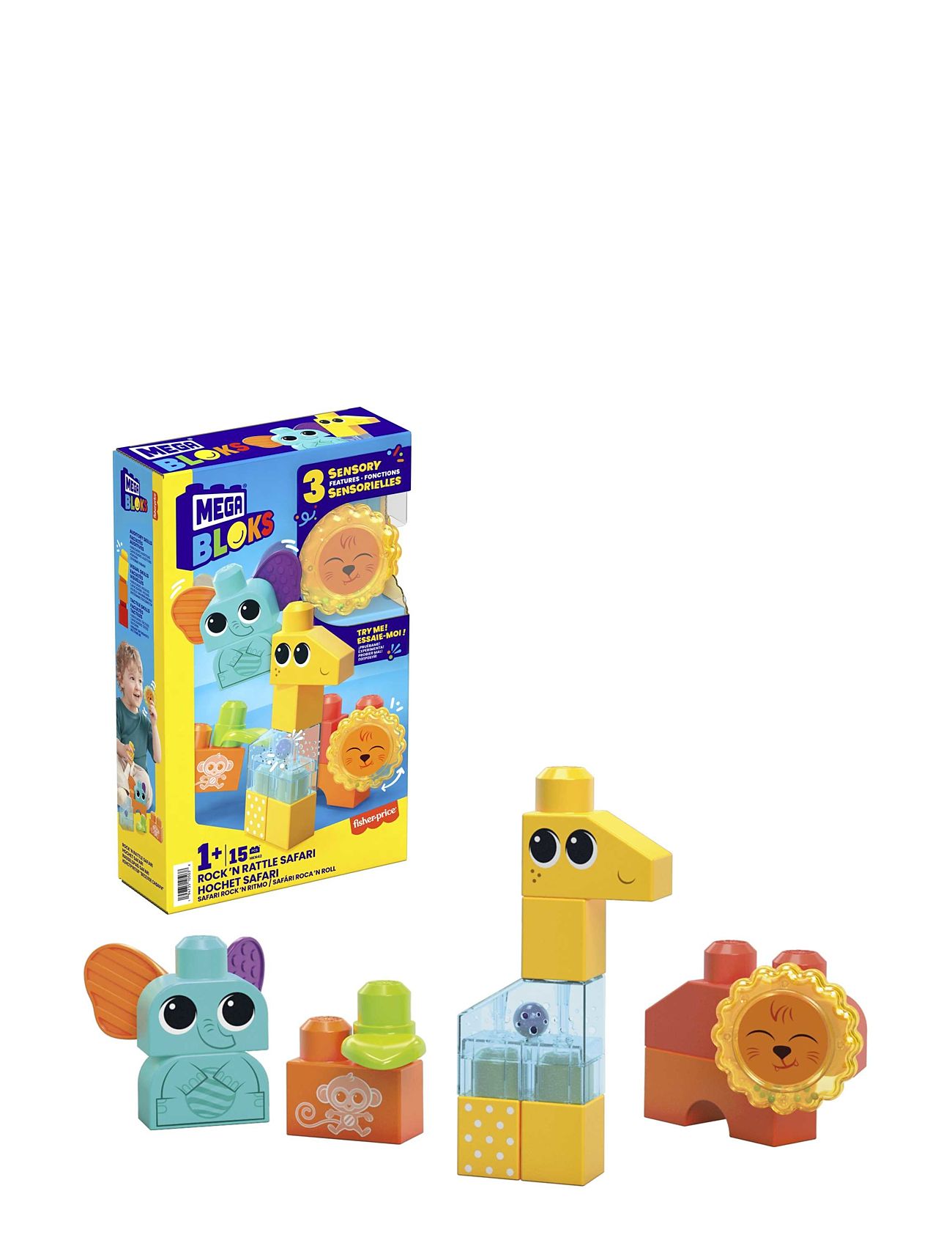 Bloks Rock 'N Rattle Safari Toys Baby Toys Educational Toys Stackable Blocks Multi/patterned MEGA Bloks