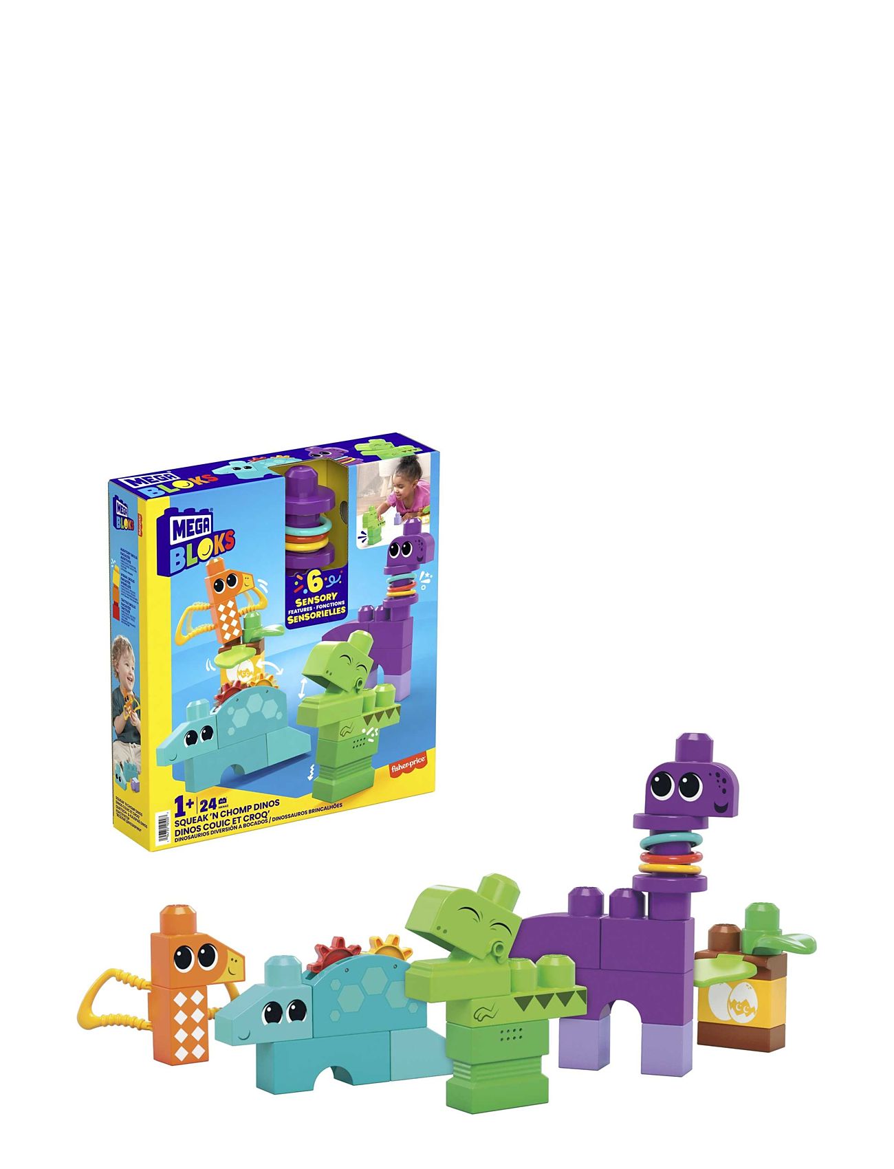 Bloks Squeak 'N Chomp Dinos Toys Baby Toys Educational Toys Stackable Blocks Multi/patterned MEGA Bloks