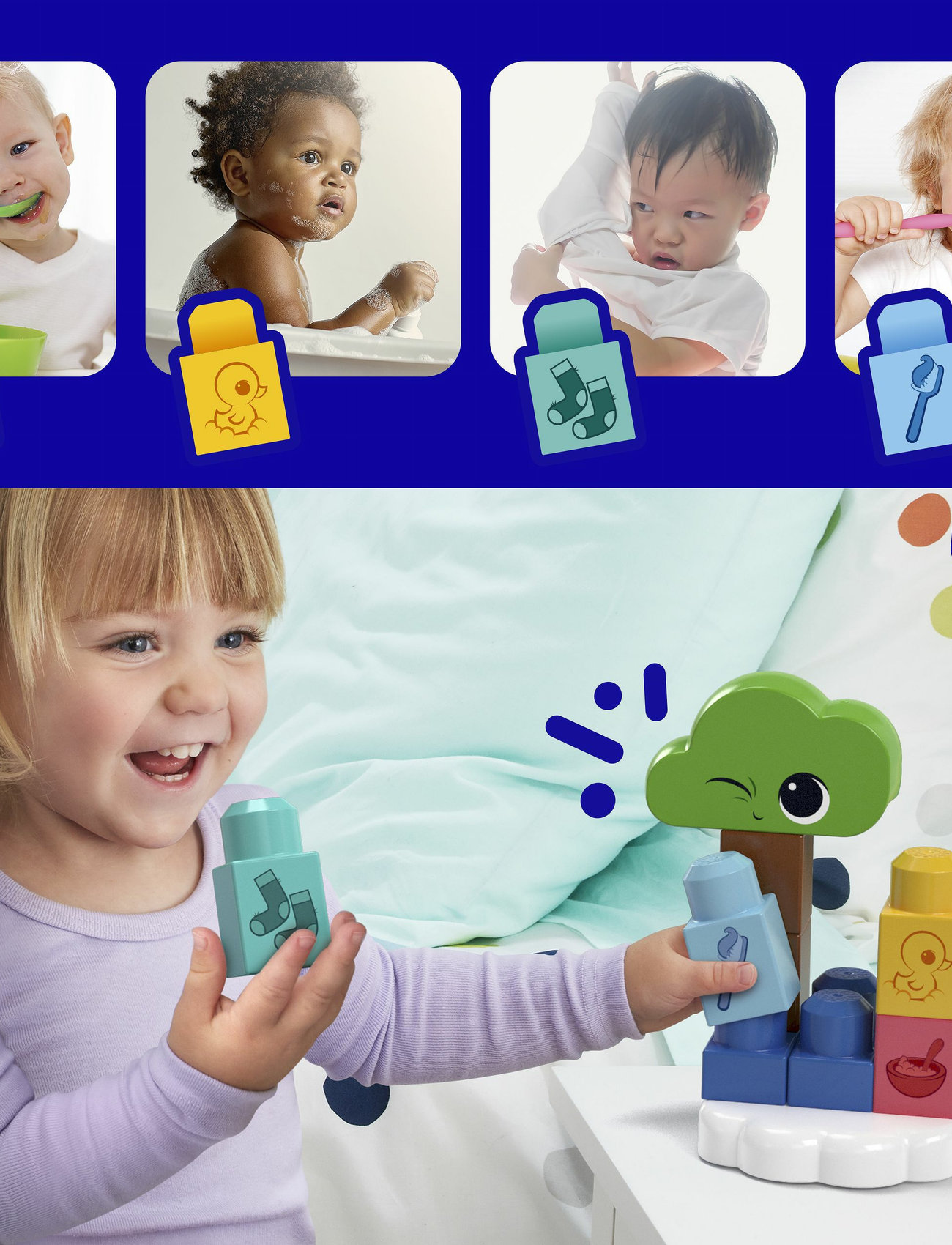 MEGA Bloks Bloks Fisher-Price Toy Blocks Rise & Snooze Night Light (30 Pieces) For Toddler, One Size, Multi/patterned, Belysning > Natlamper, Børn