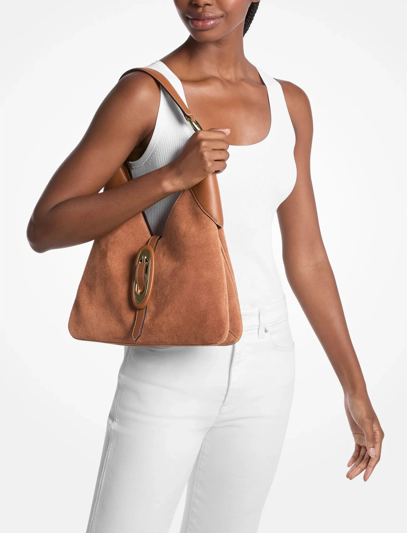 Michael Kors Md Buckle Hobo Shldr, One Size, Brown, Tasker > Små Skuldertasker-Crossbody-Tasker, Dame