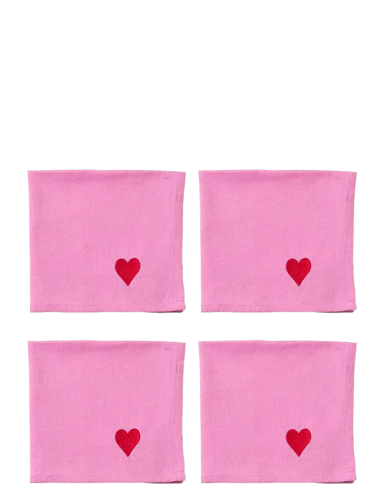 MIDNATT Napkins 4-Pack Pink Hearts Pink - 40X40CM - Unisex