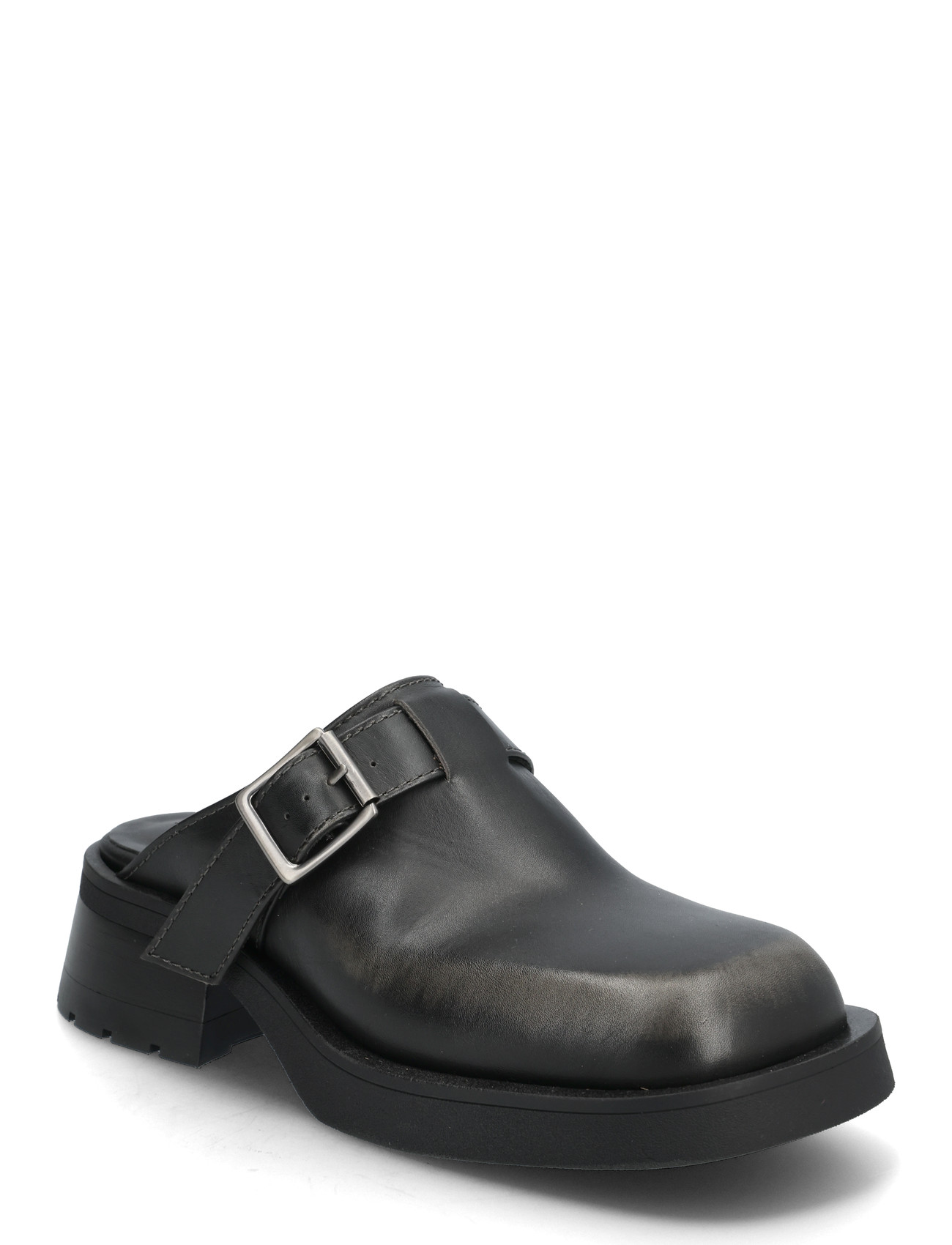 MIISTA Aroa Brushed Grey Buckled Mules, 36, Black, Mules & Slip-Ins > Mules Med Hæl, Dame