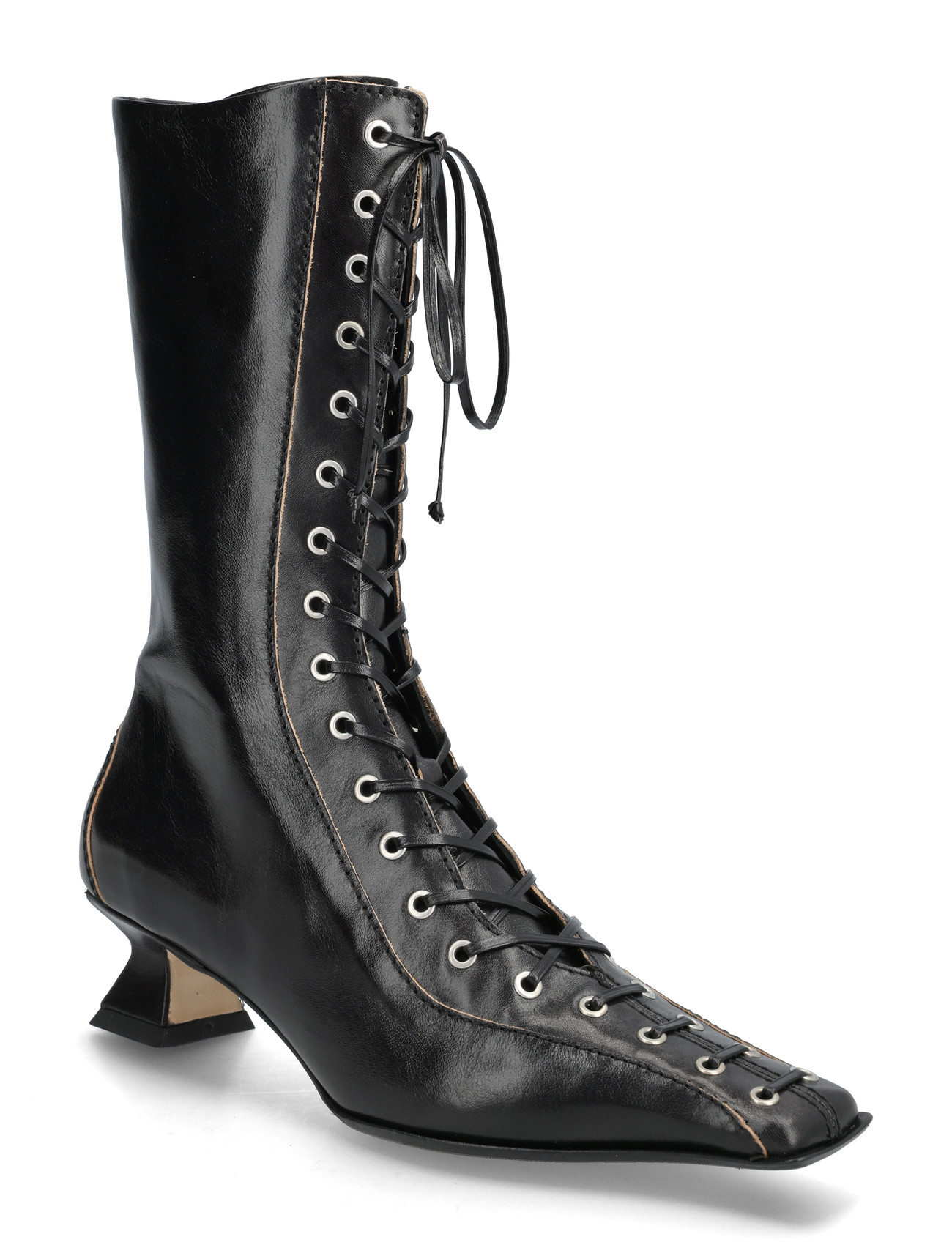 MIISTA Lace Up Kitten Heels Ankle Boots, 39, Black, Ankelstøvler > Ankelstøvler Med Hæl, Dame