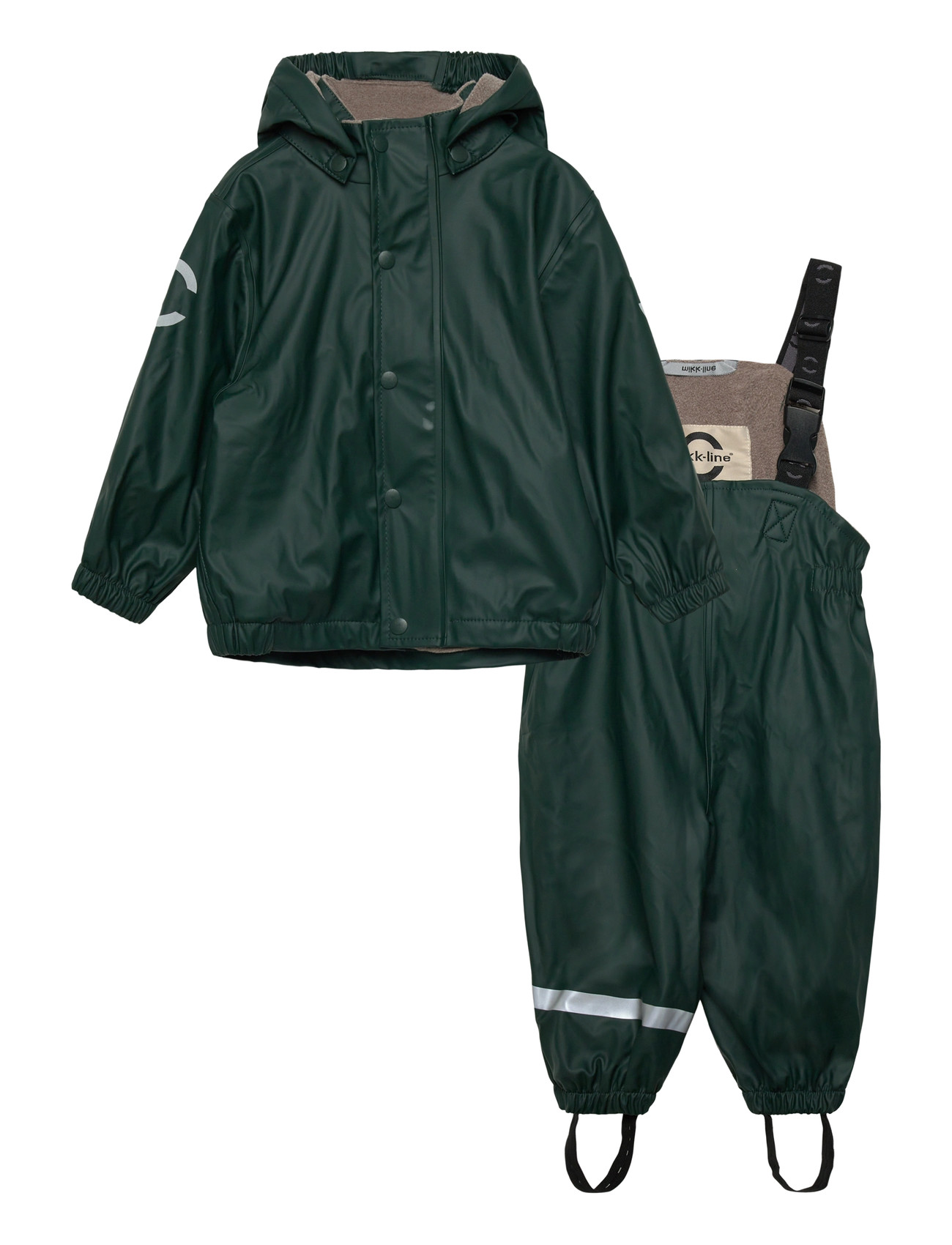MIKK-LINE Pu Regen Set W. Fleece/Susp. 104 Rec Grün - 74 - Kinder