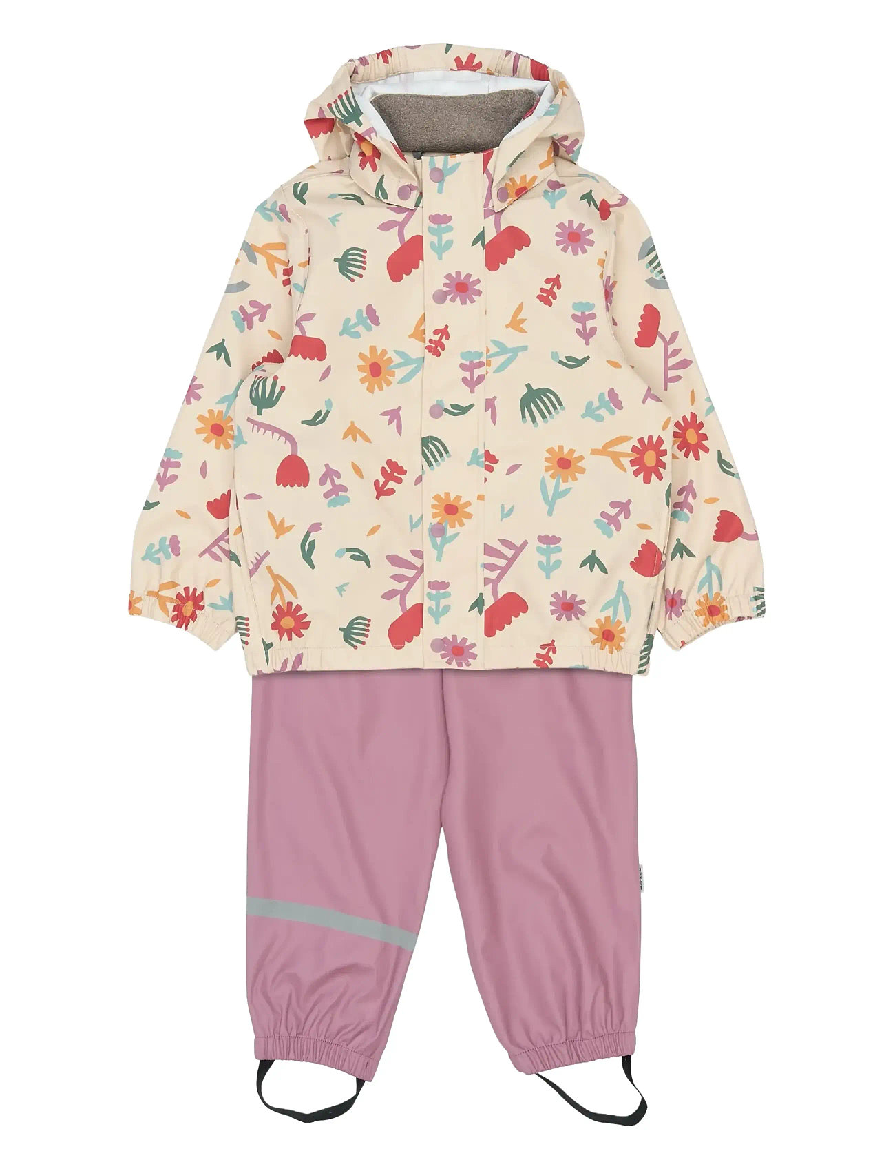 MIKK-LINE Pu Regen Set Aop W. Susp/104 Pink - 134 - Kinder