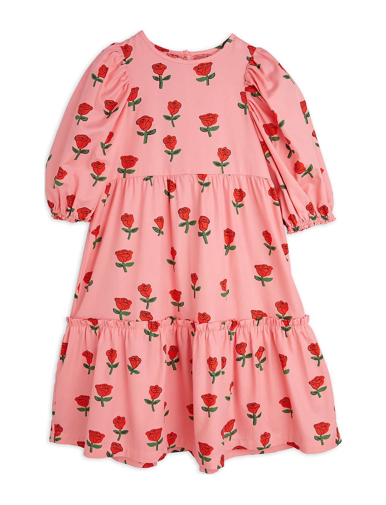 Mini Rodini Roses Aop Woven Puff Sleeve Dress Rosa