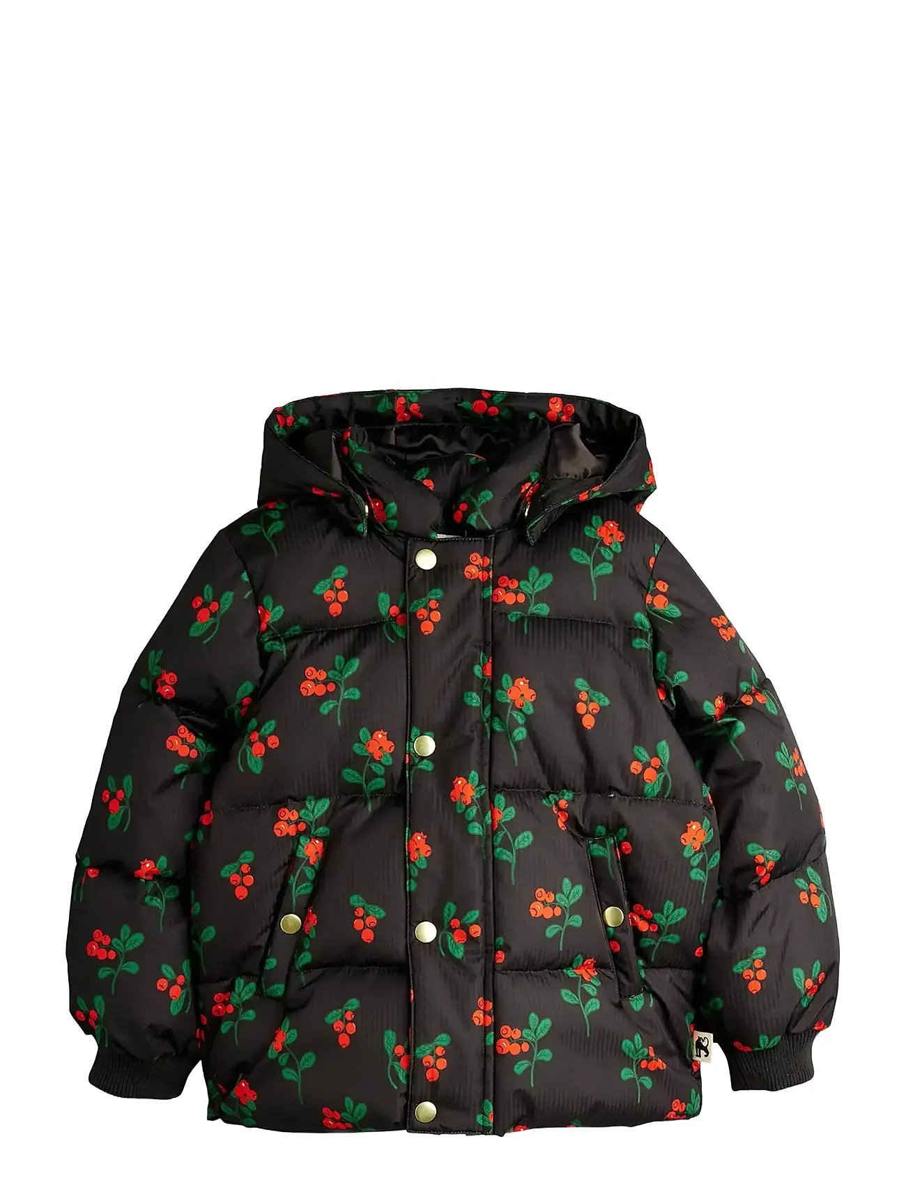 MINI RODINI Lingonberries Aop Hooded Puffer Schwarz - 104/110 - Kinder