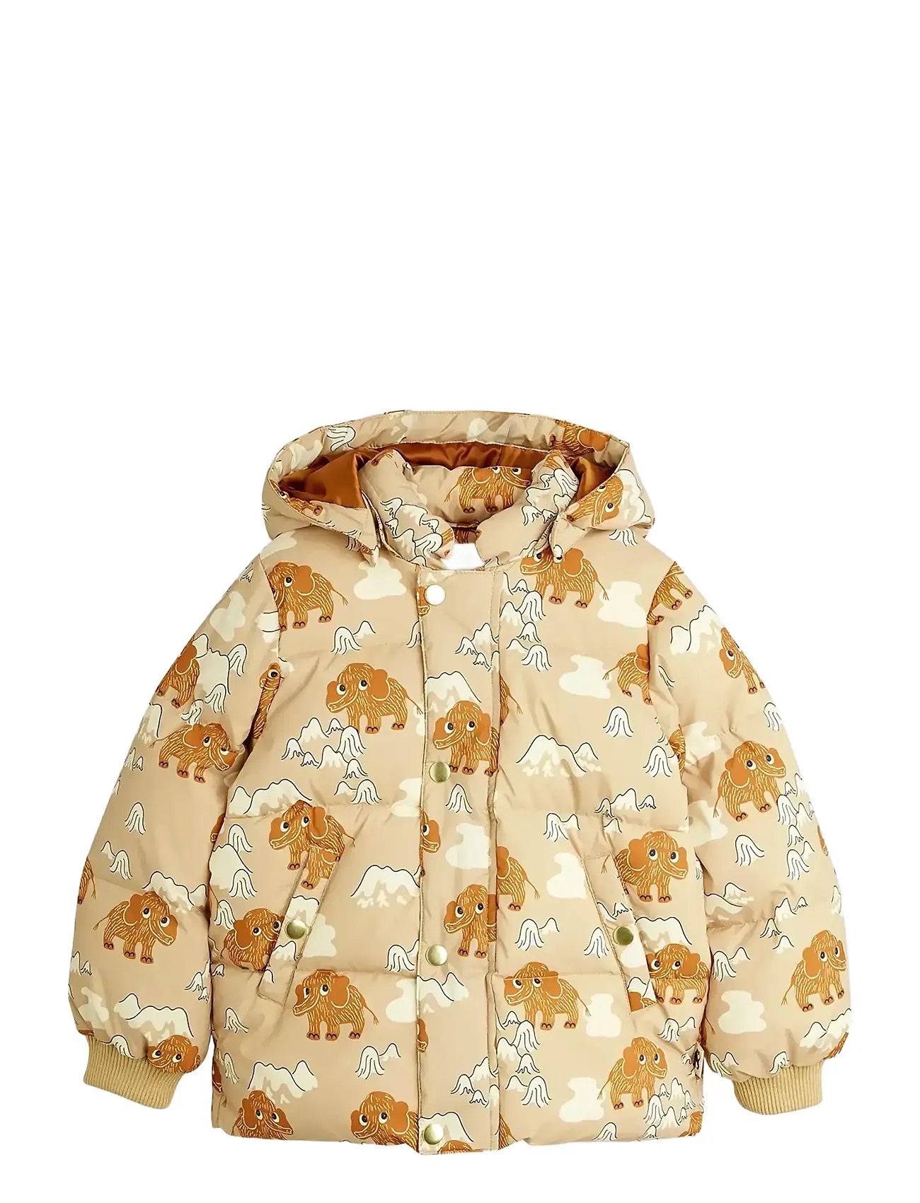 MINI RODINI Mammoths Aop Hooded Puffer Beige - 80/86 - Kinder