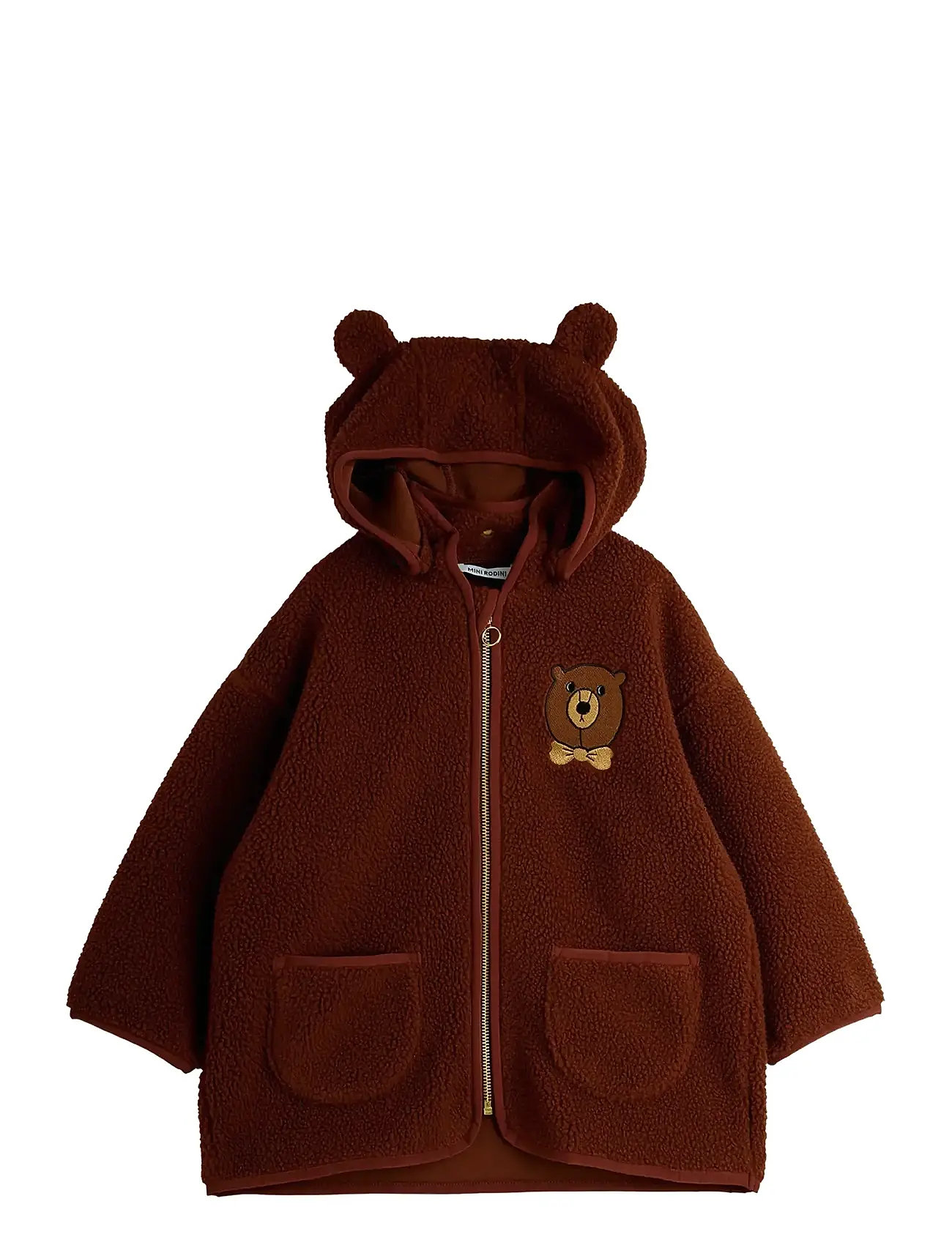 Mini Rodini Bear Emb Pile Jacket, 128/134, Brown, Yderbeklædning Af Fleece > Fleecejakker, Børn