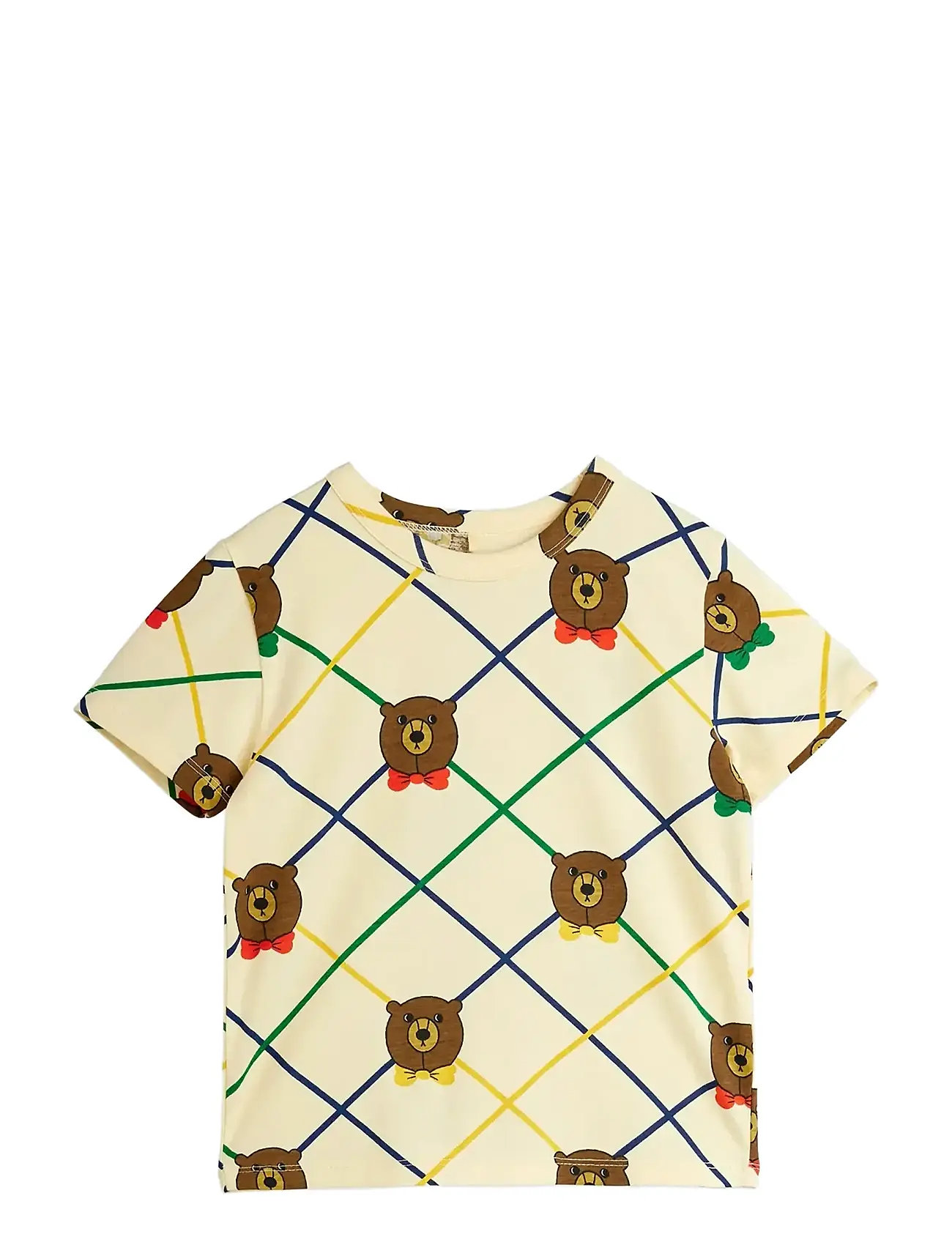 MINI RODINI Bear Check Aop Ss Tee Cream - 128/134 - Kinder