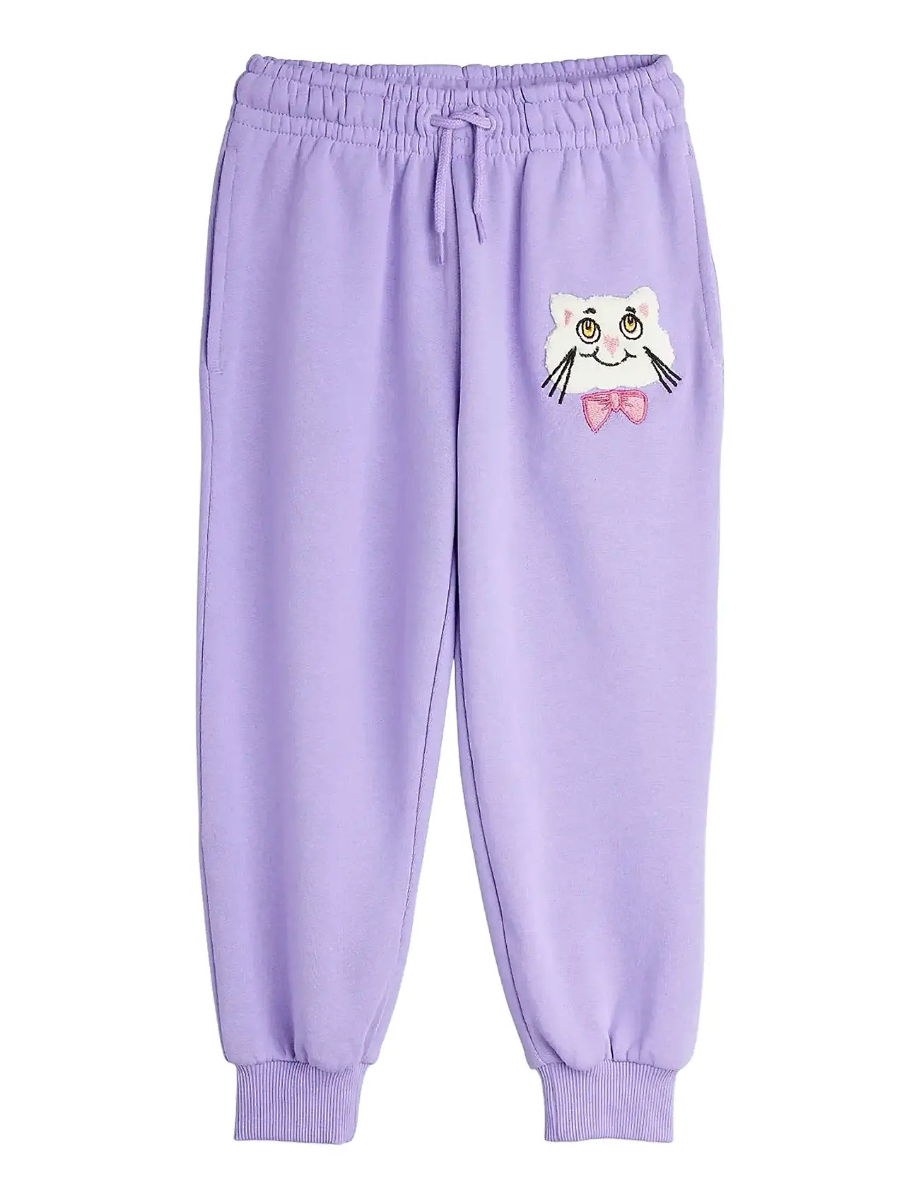 Mini Rodini Cat With Bowtie Chenille Sweatpants, 80/86, Purple, Underdele > Joggingbukser, Børn